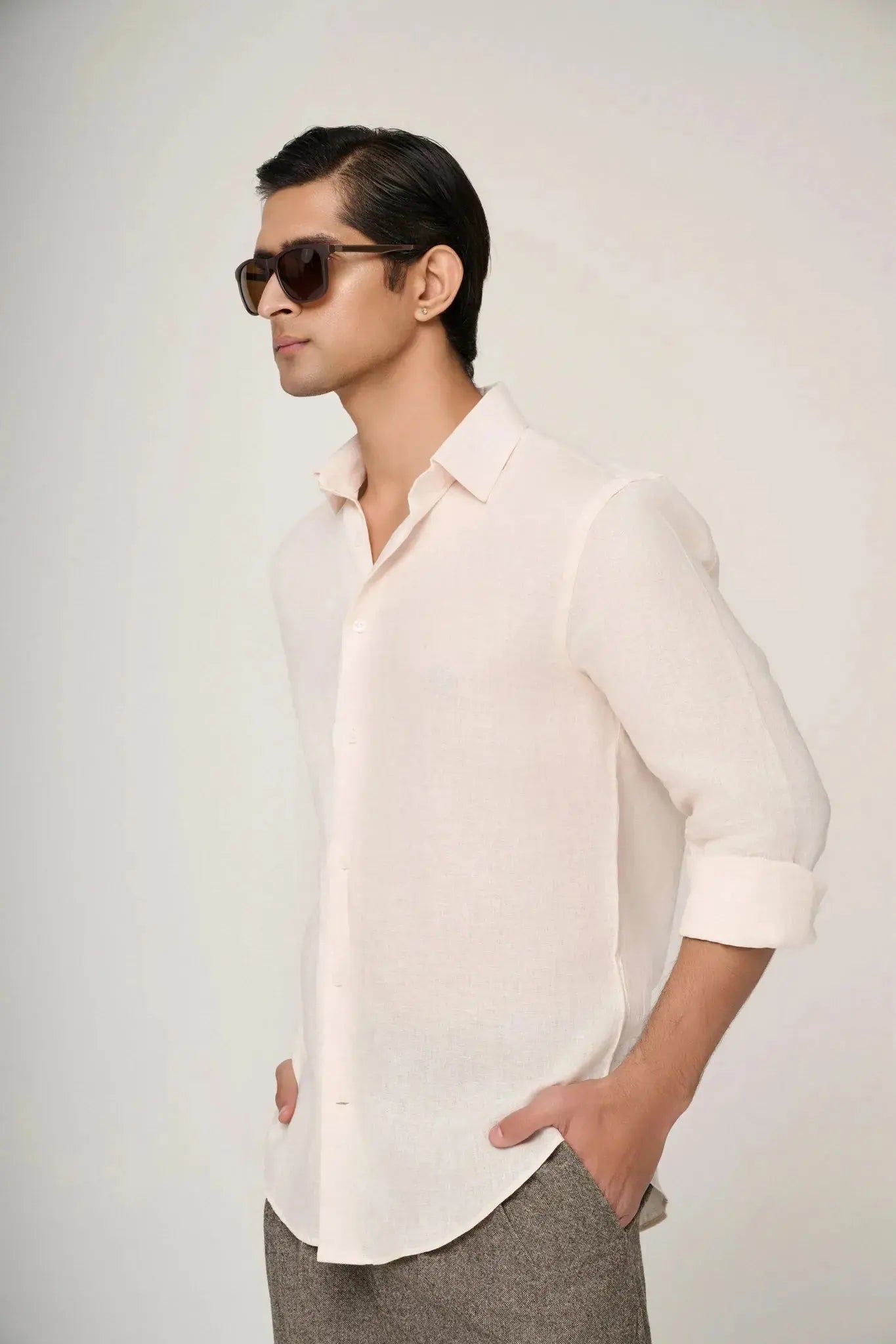 soft peach linen shirt with premium detailing