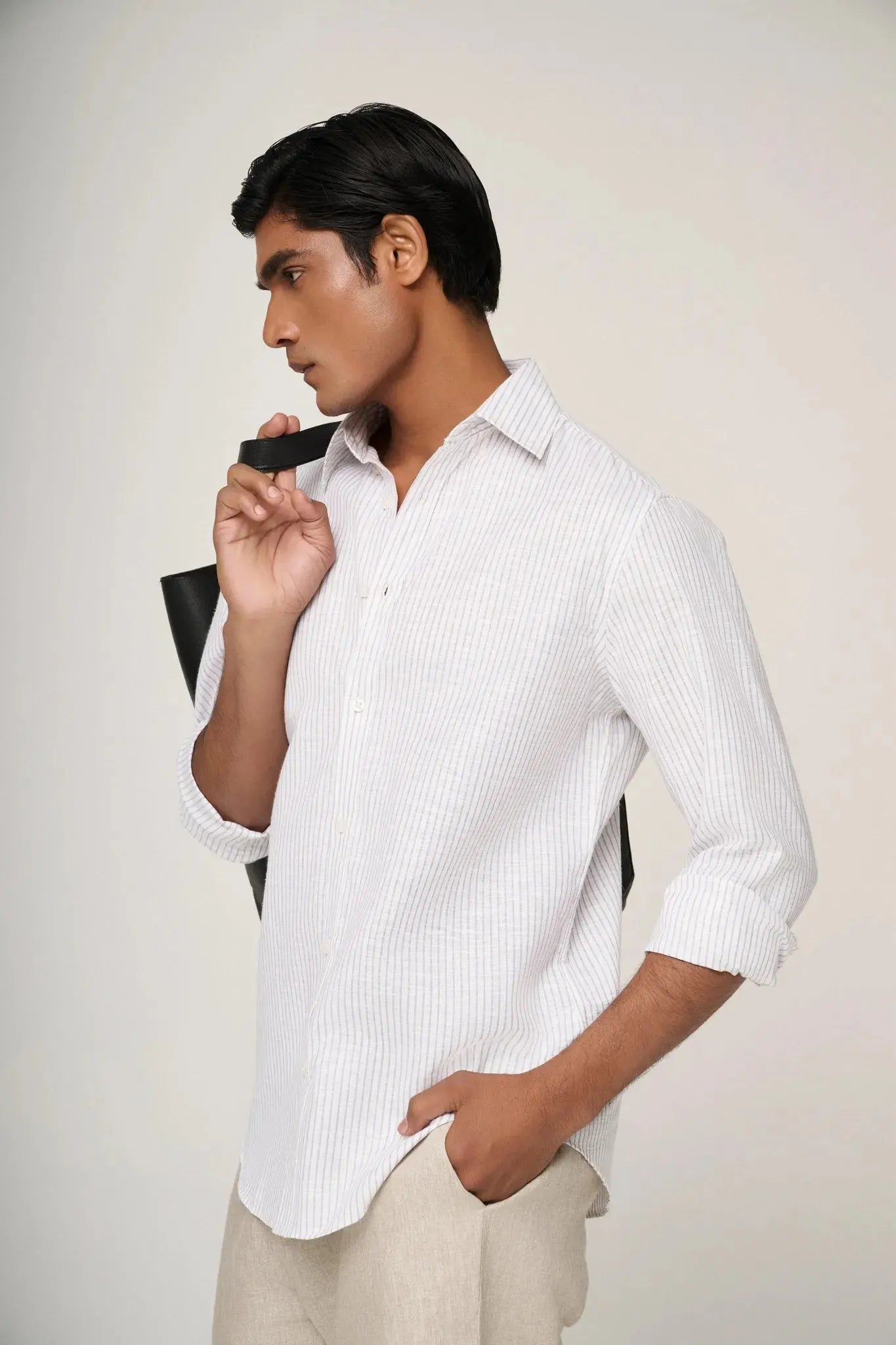 classic blue striped linen shirt.