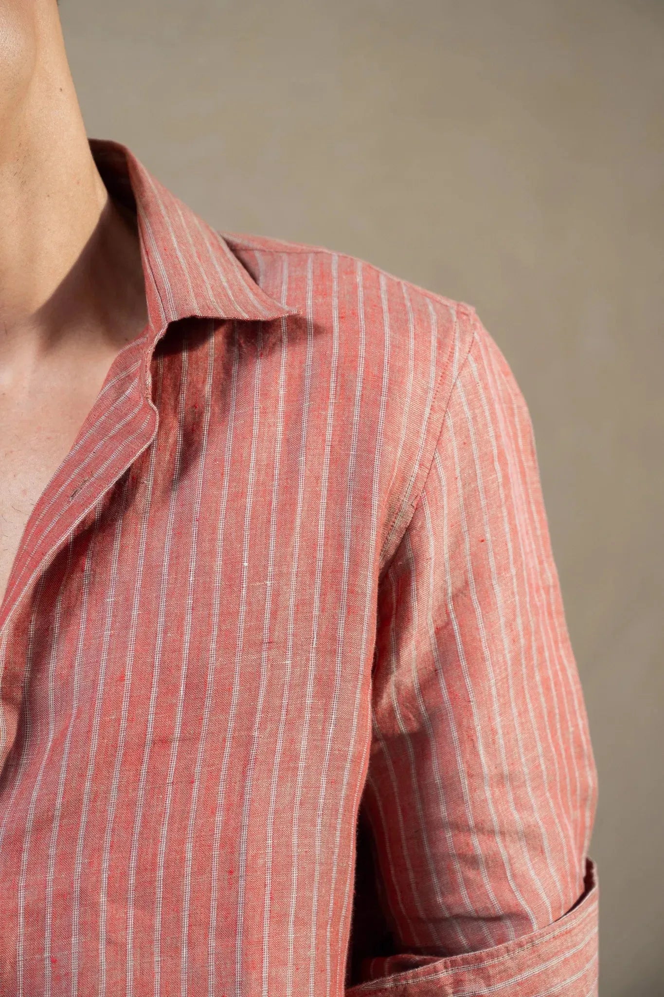 Terracotta Striped 100% Linen Shirt
