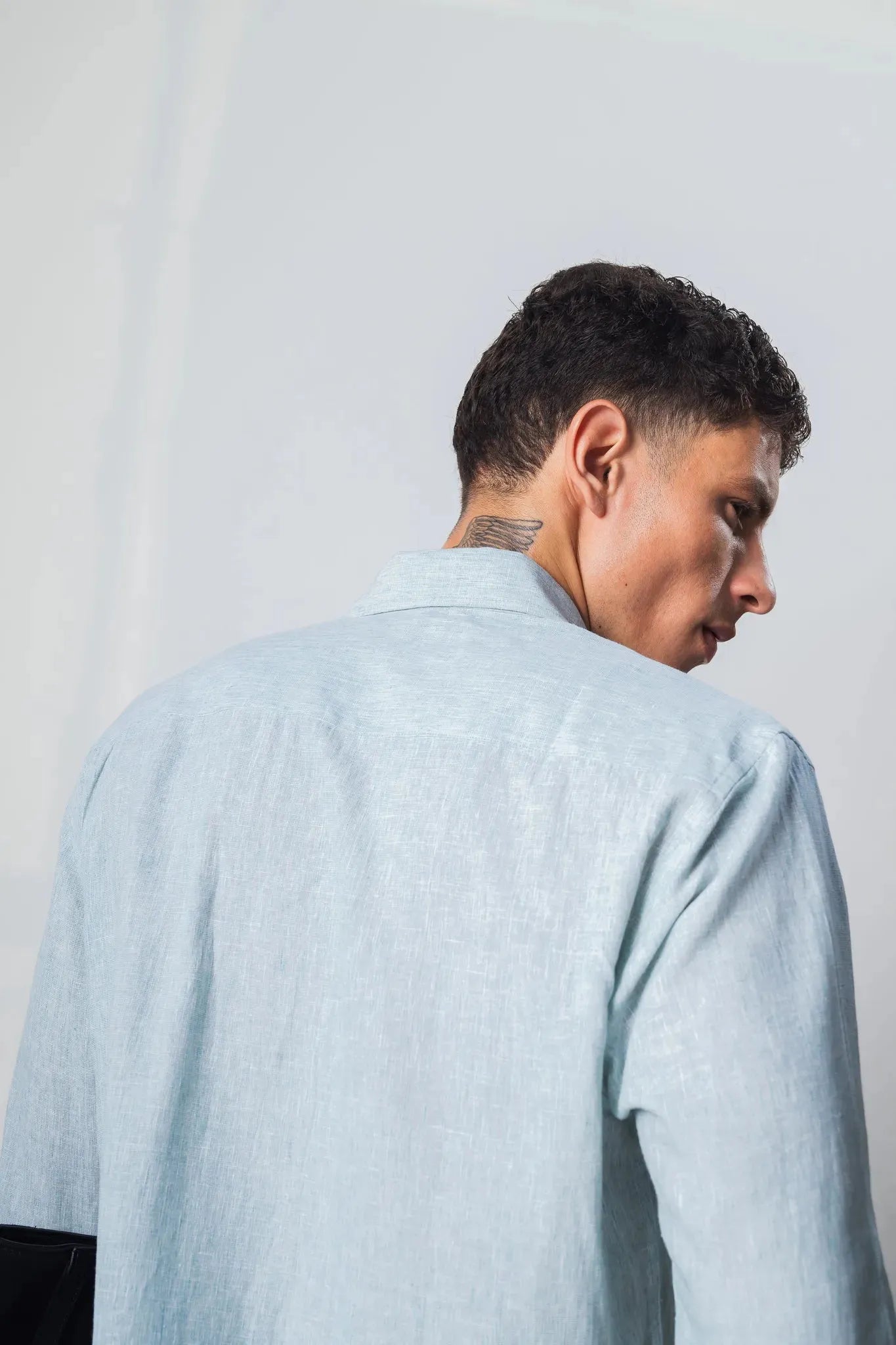 aqua linen blend shirt