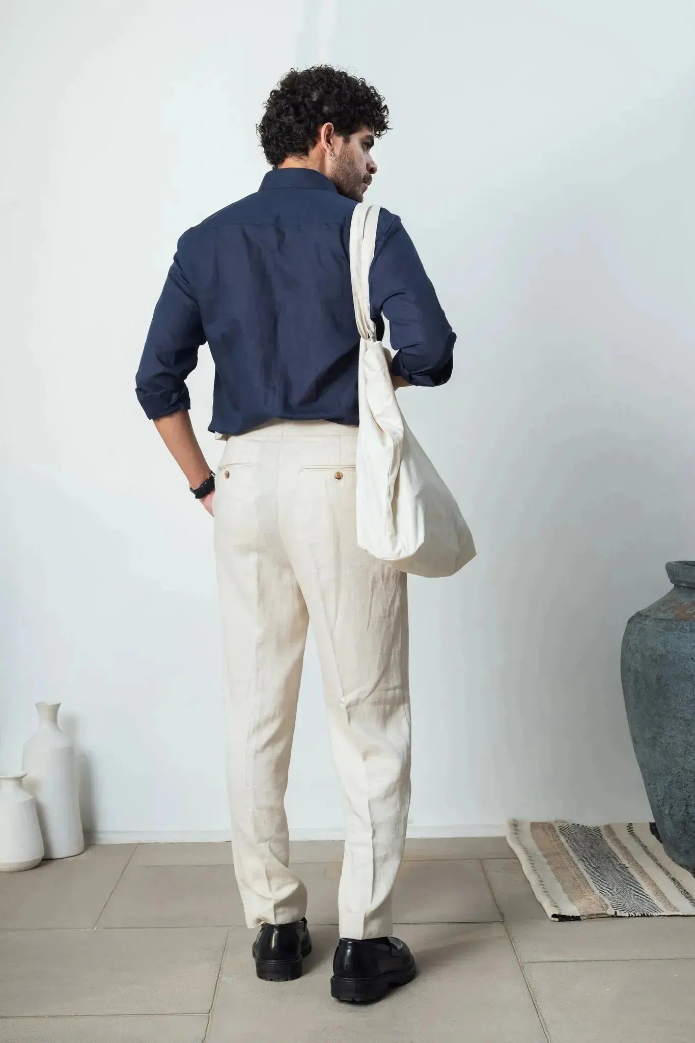 Navy Blue Linen Blend Shirt