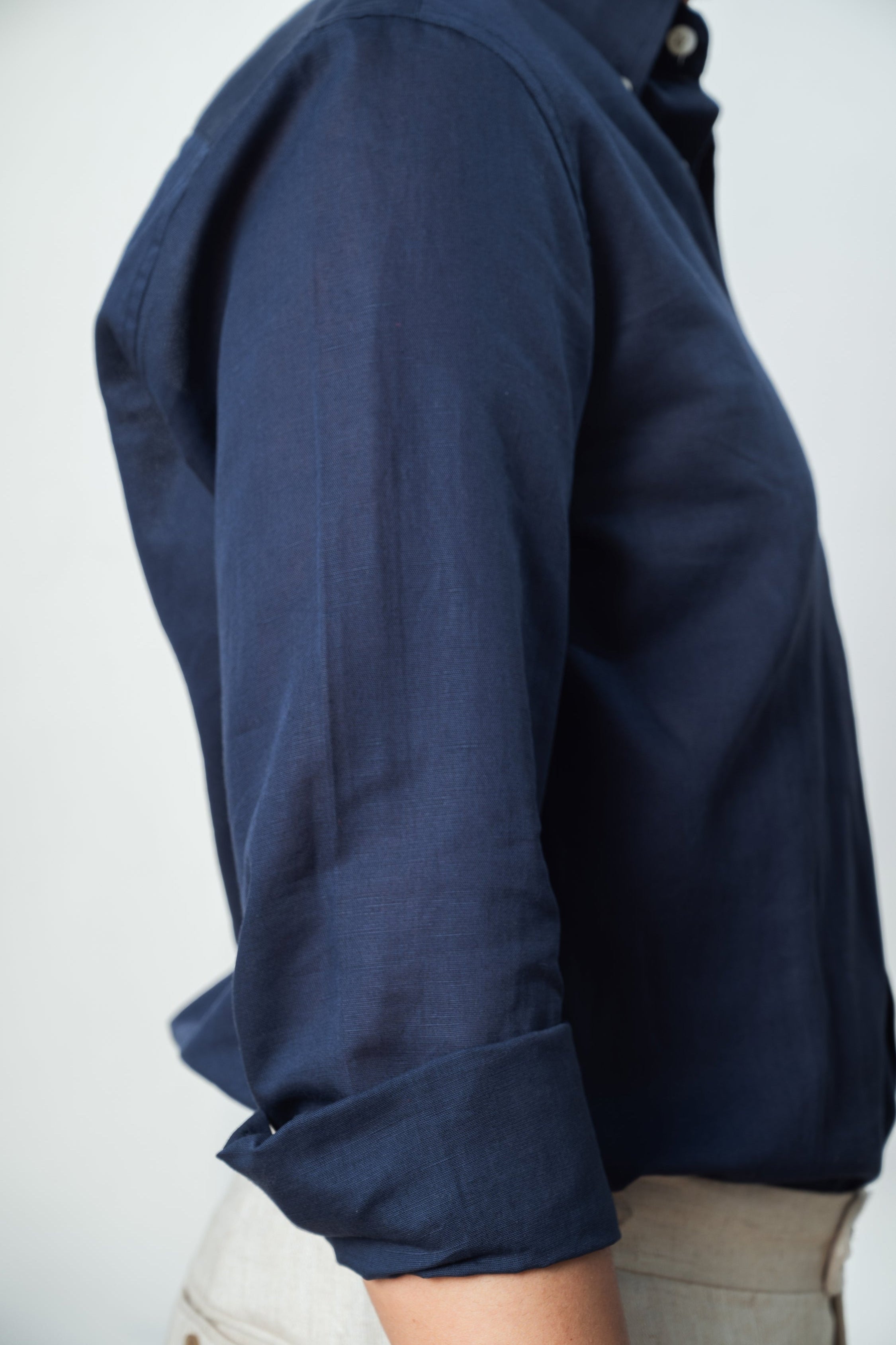 Navy Blue Linen Blend Shirt