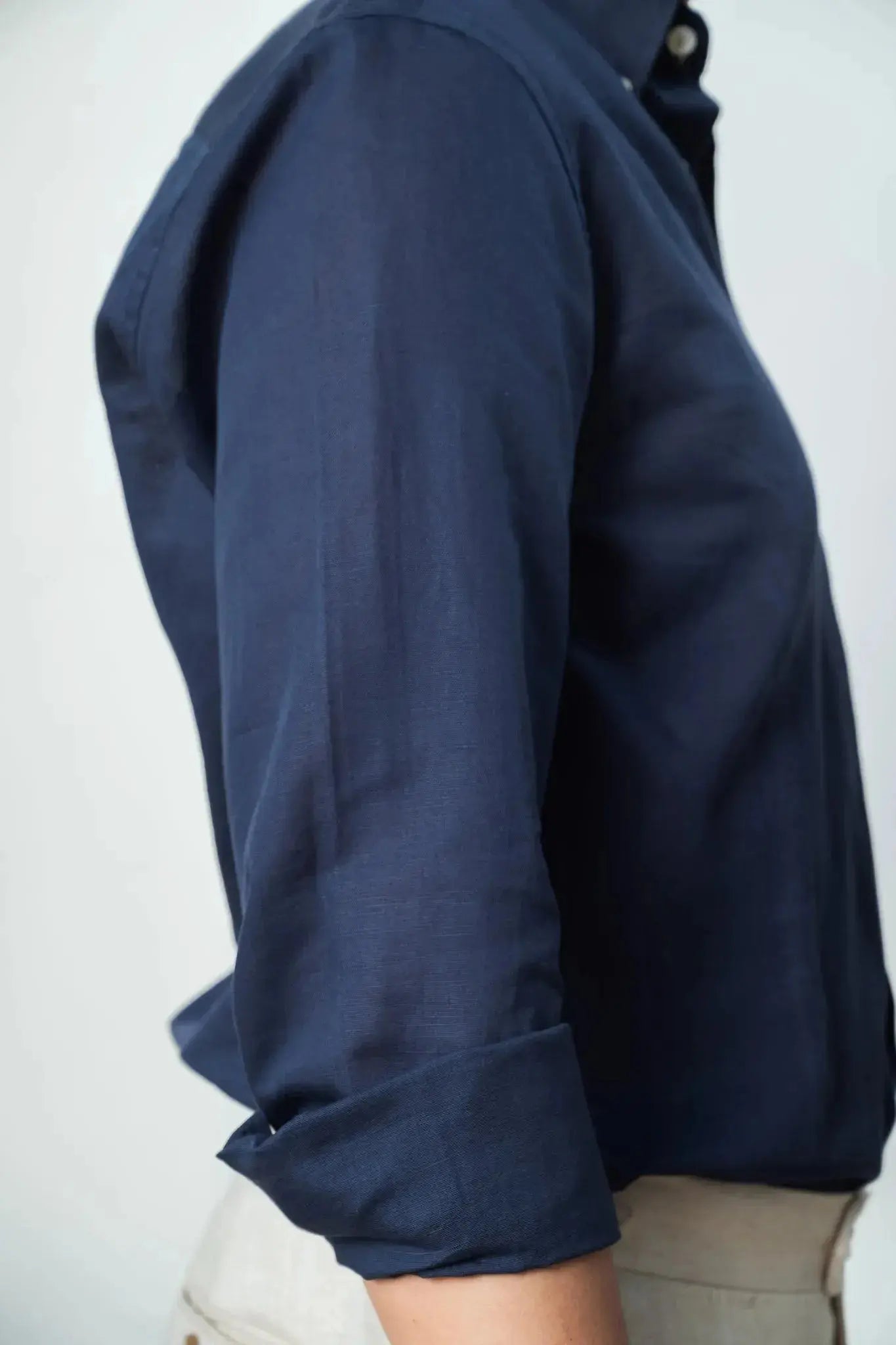 Navy Blue Linen Blend Shirt