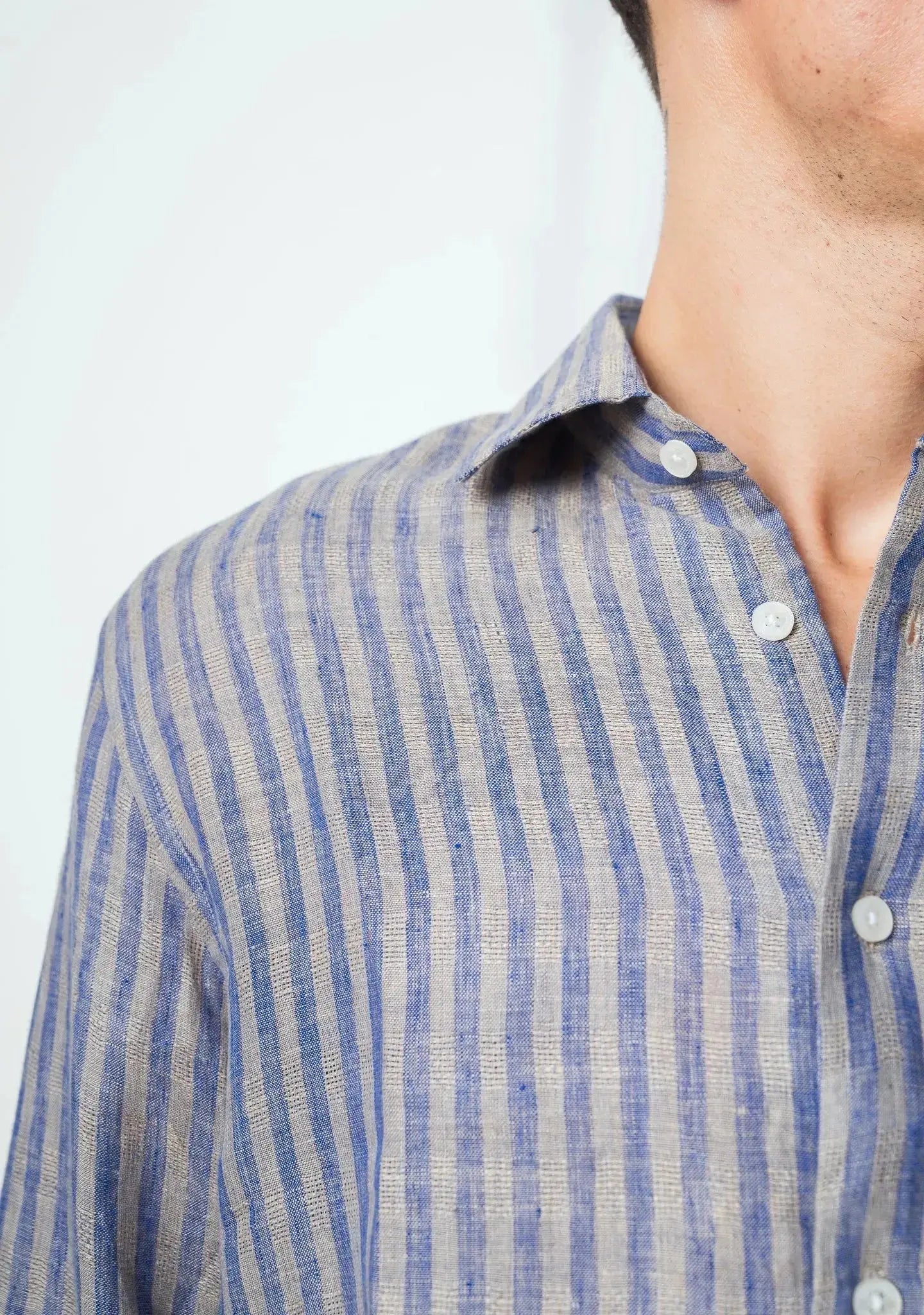 100% linen almond strip shirt