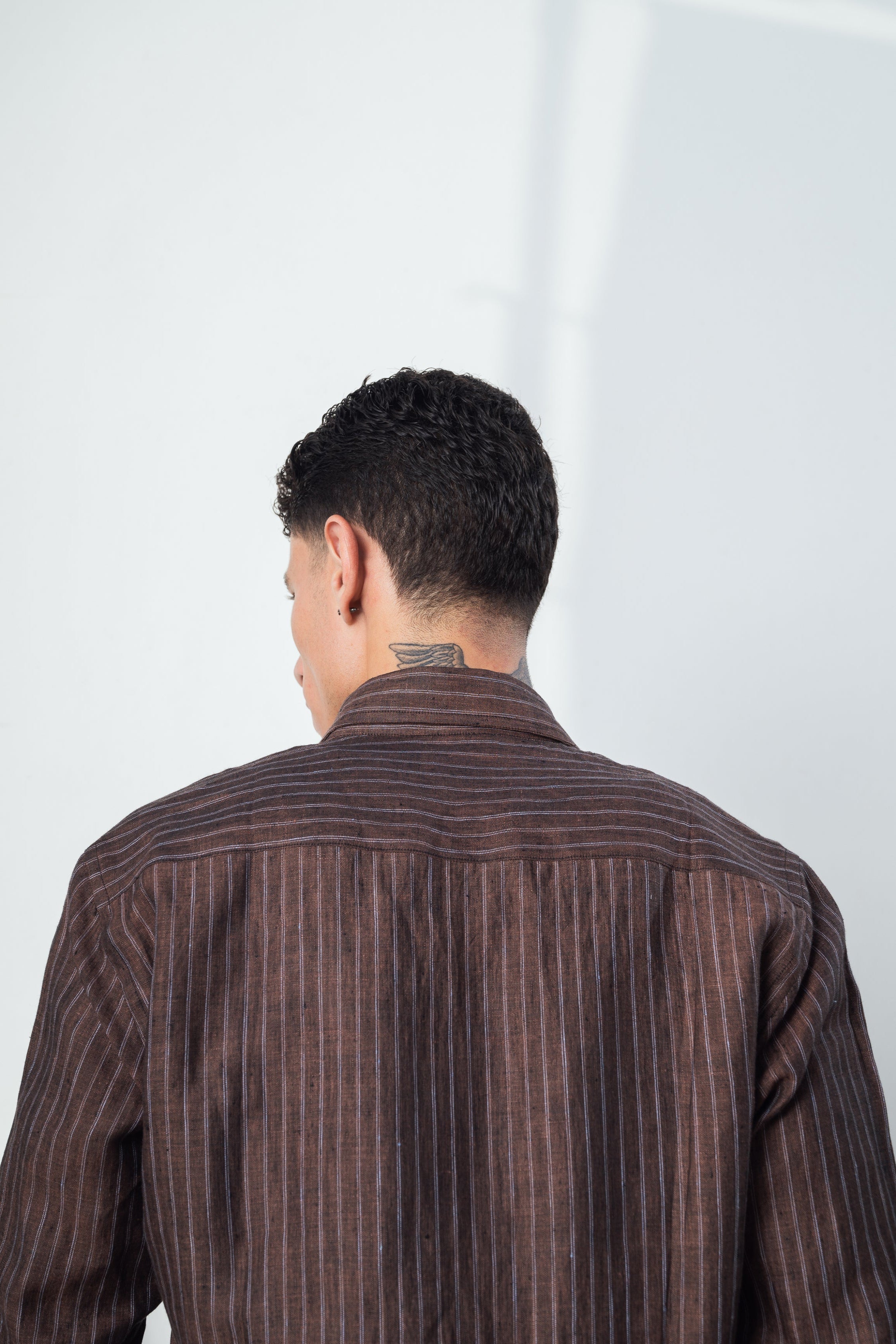 100% coffee brown strip shirt