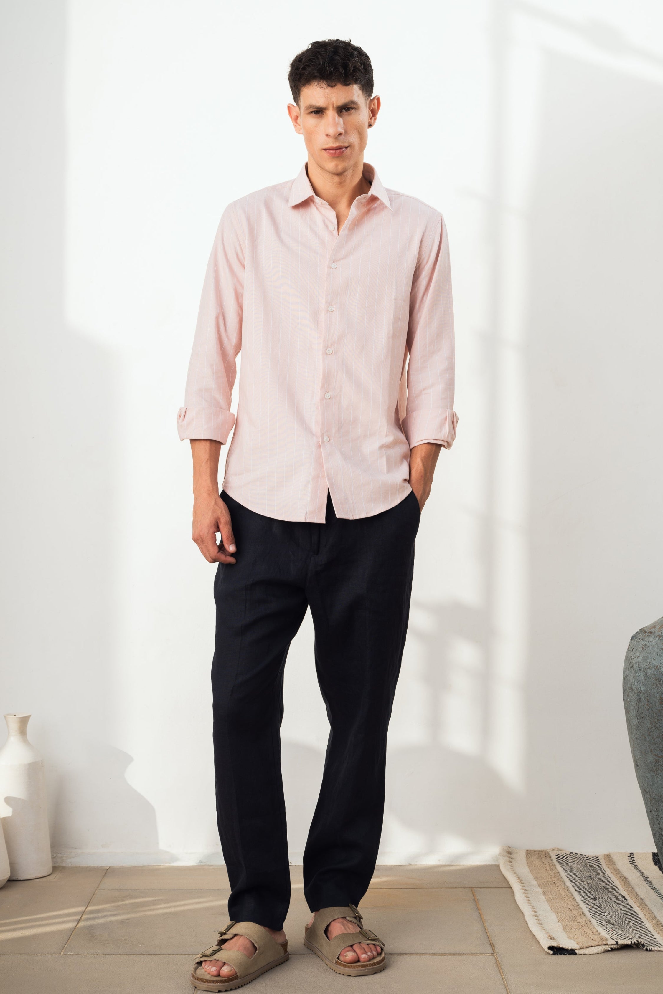 Peach Striped 100% Cotton Shirt