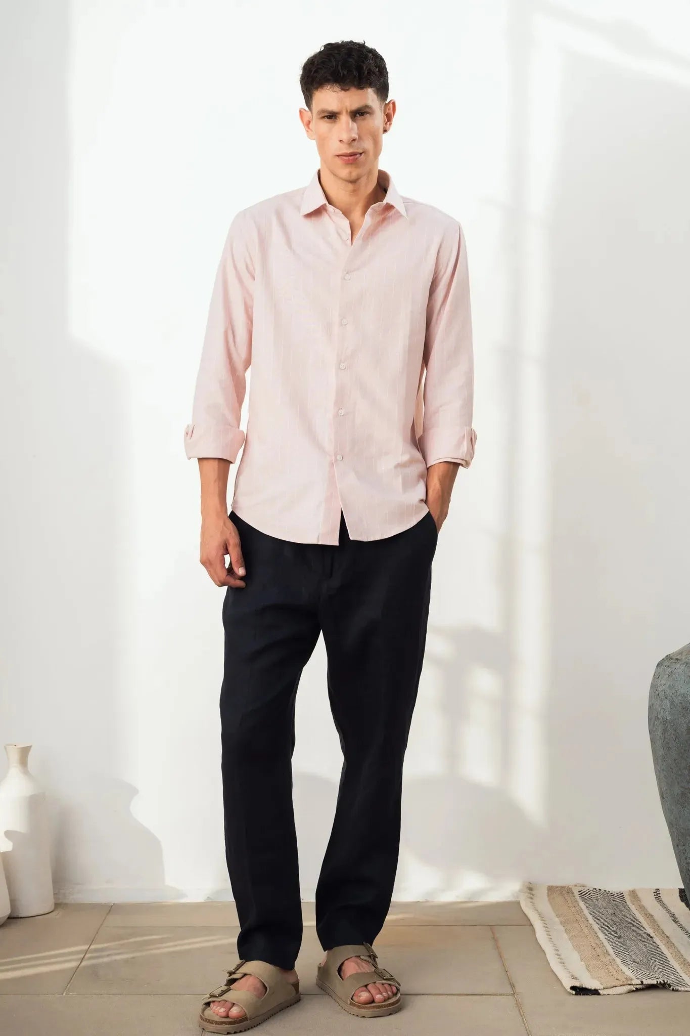 Peach Striped 100% Cotton Shirt