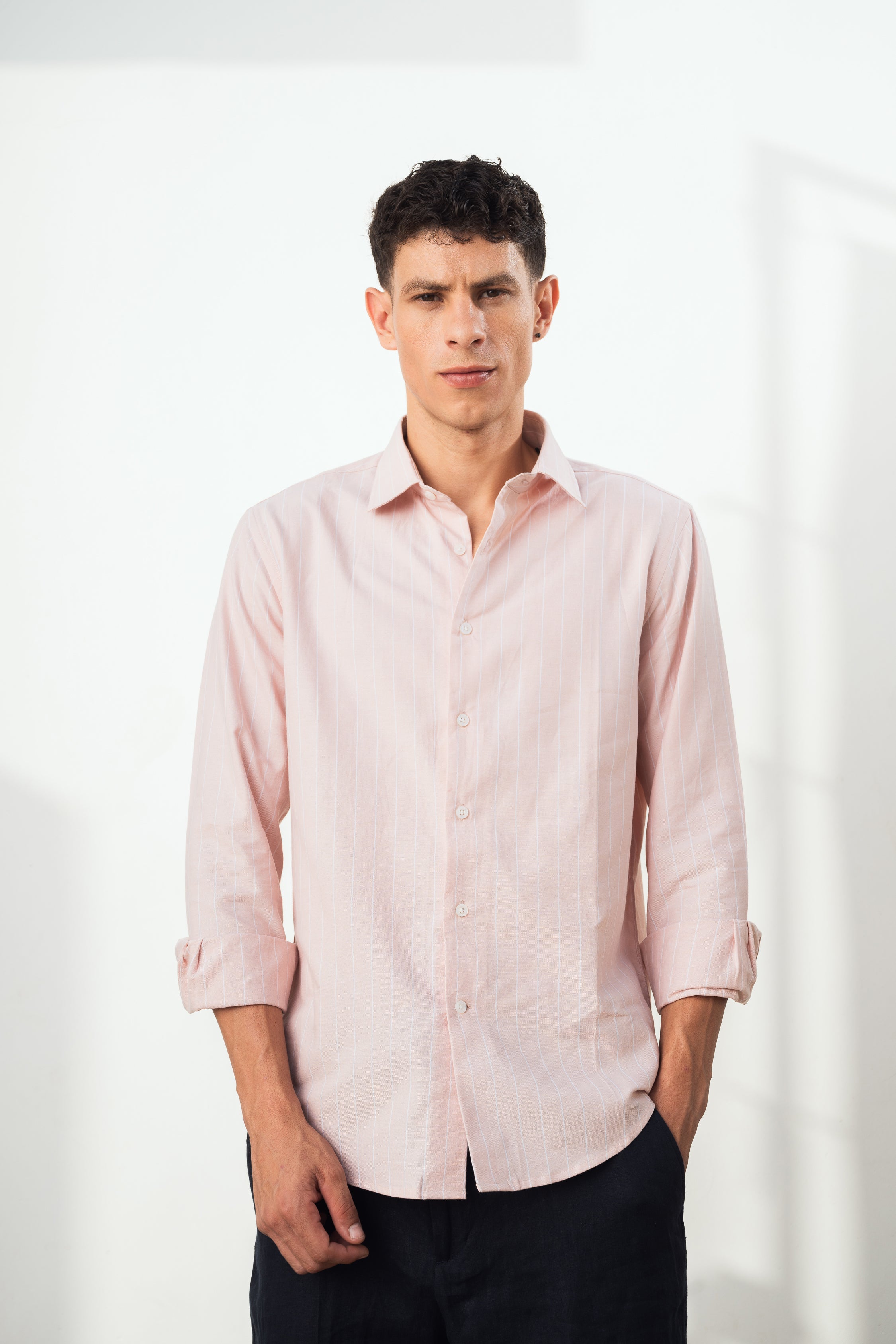 Peach Striped 100% Cotton Shirt