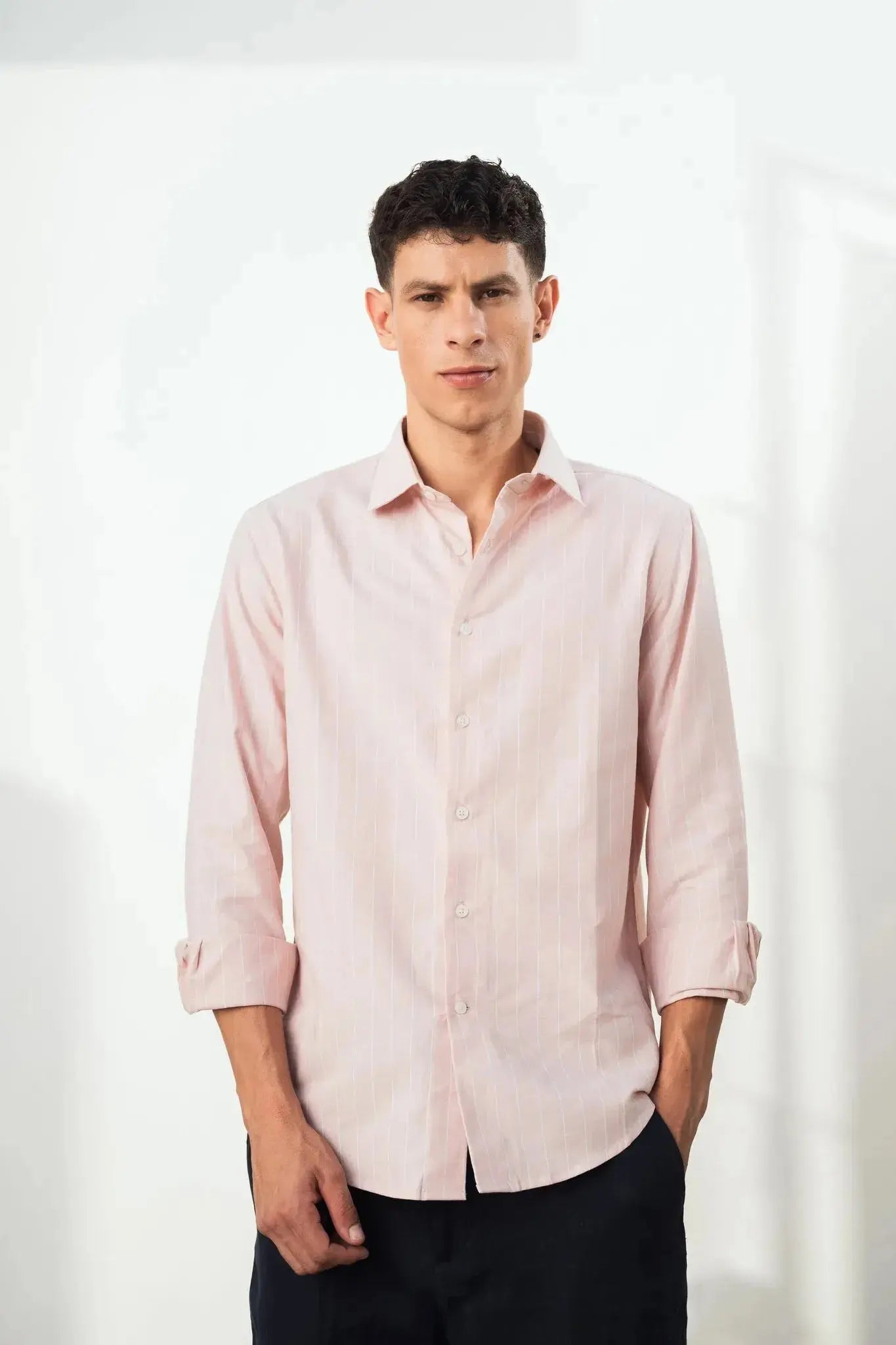 Peach Striped 100% Cotton Shirt