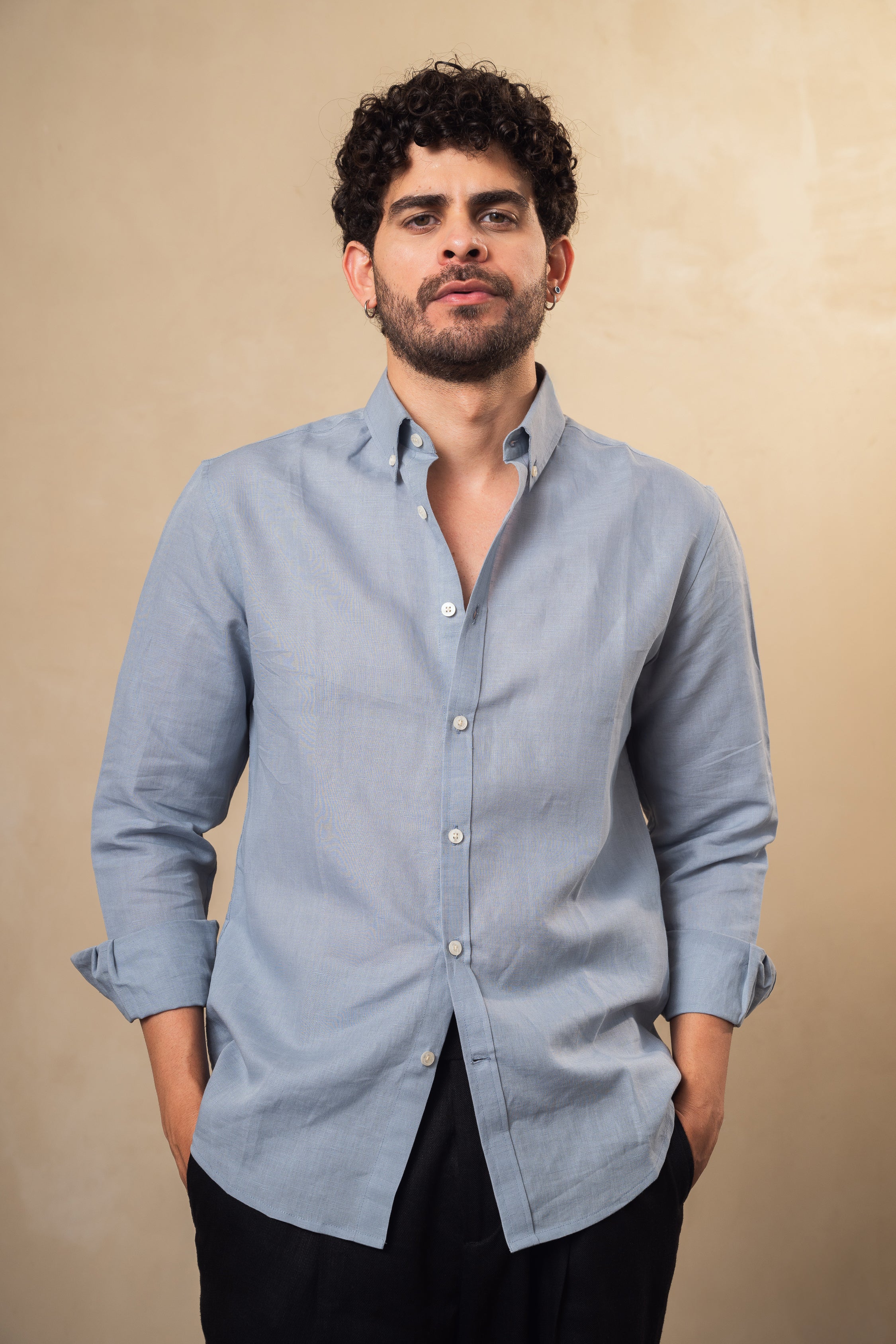 Dusty Grey Linen Blend Shirt