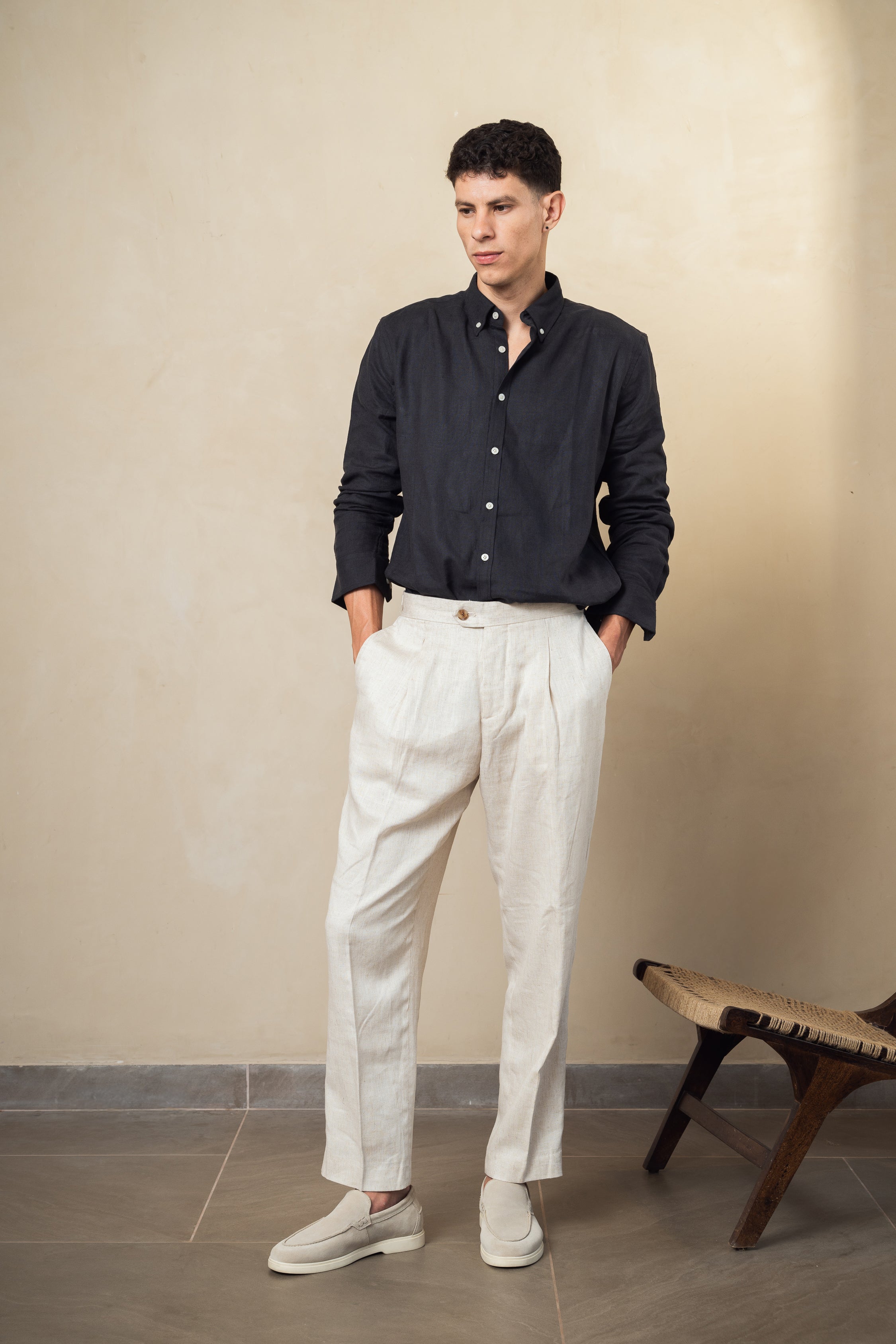 Dark Grey Linen Blend Shirt