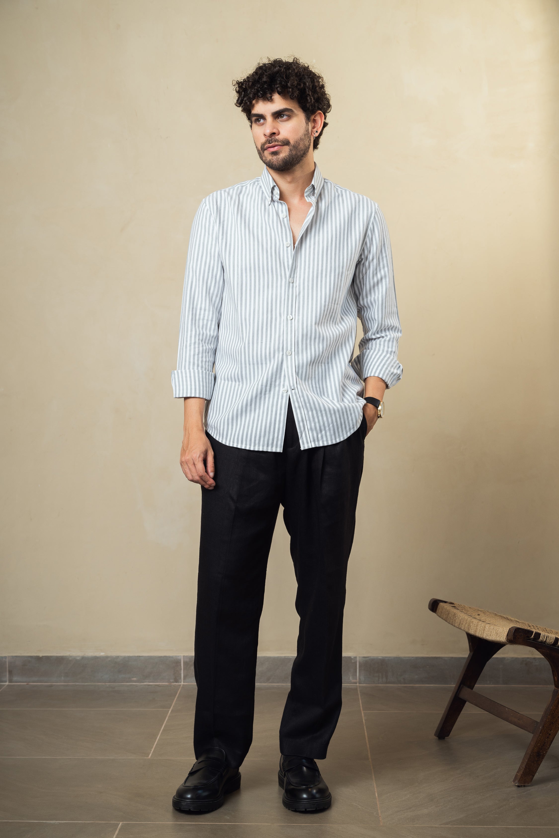 White Grey Striped Cotton Shirt