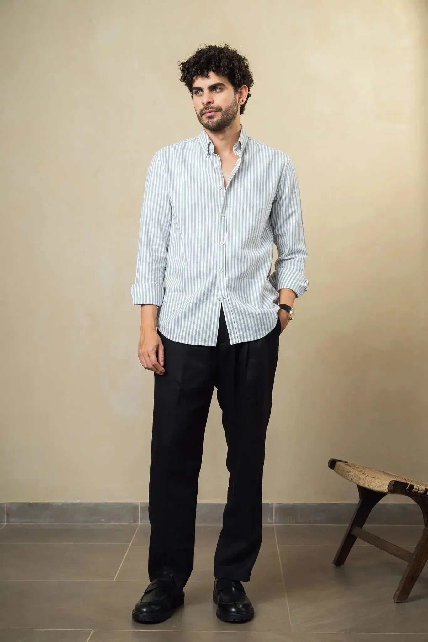 White Grey Striped Cotton Shirt