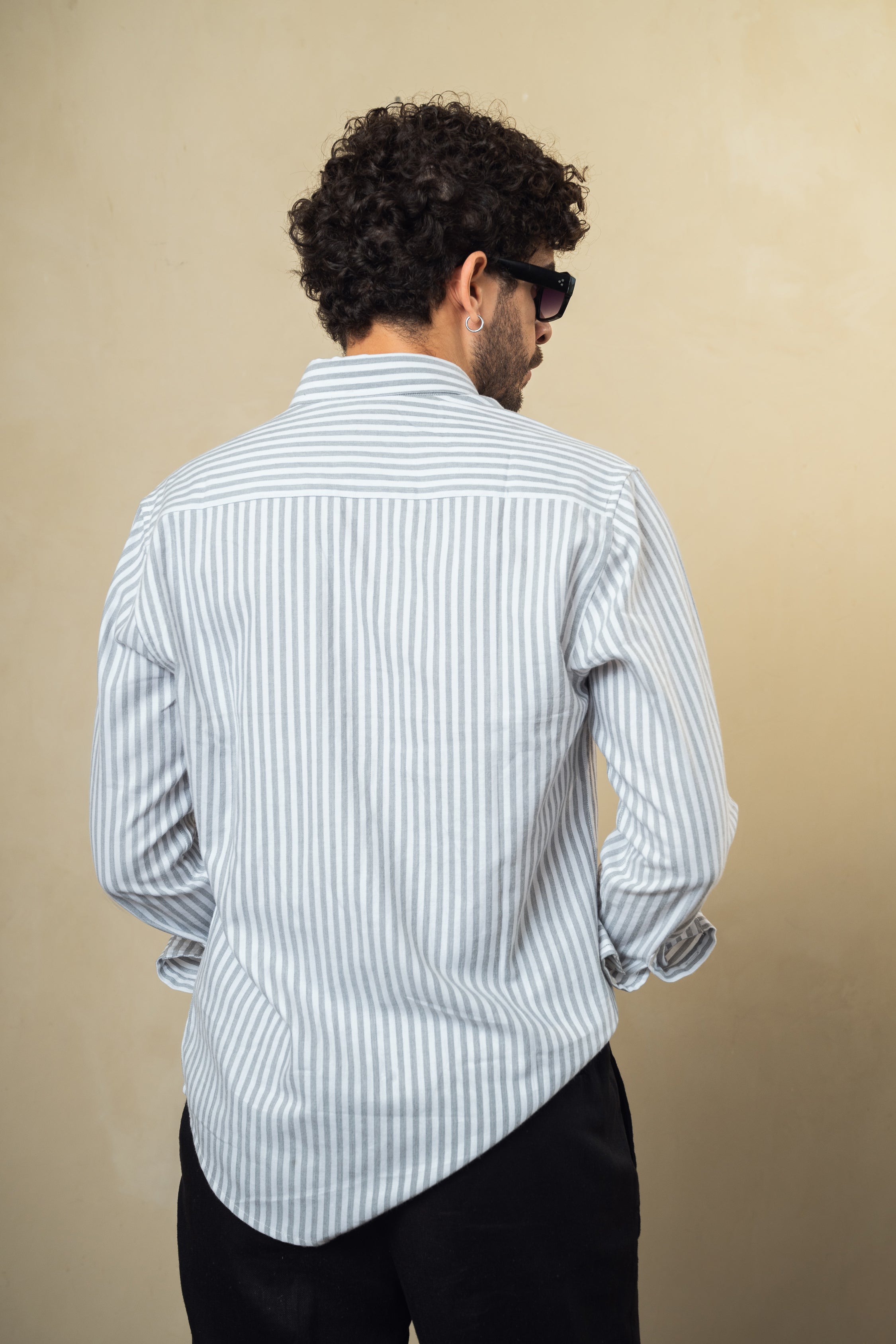 White Grey Striped Cotton Shirt