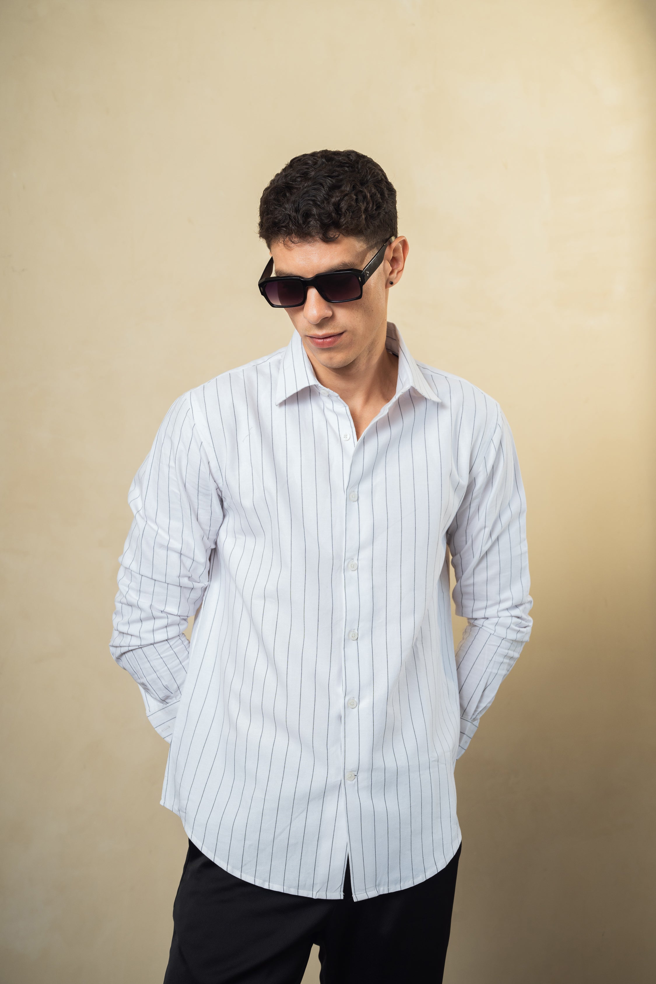 White Black Stripe 100% Cotton Shirt