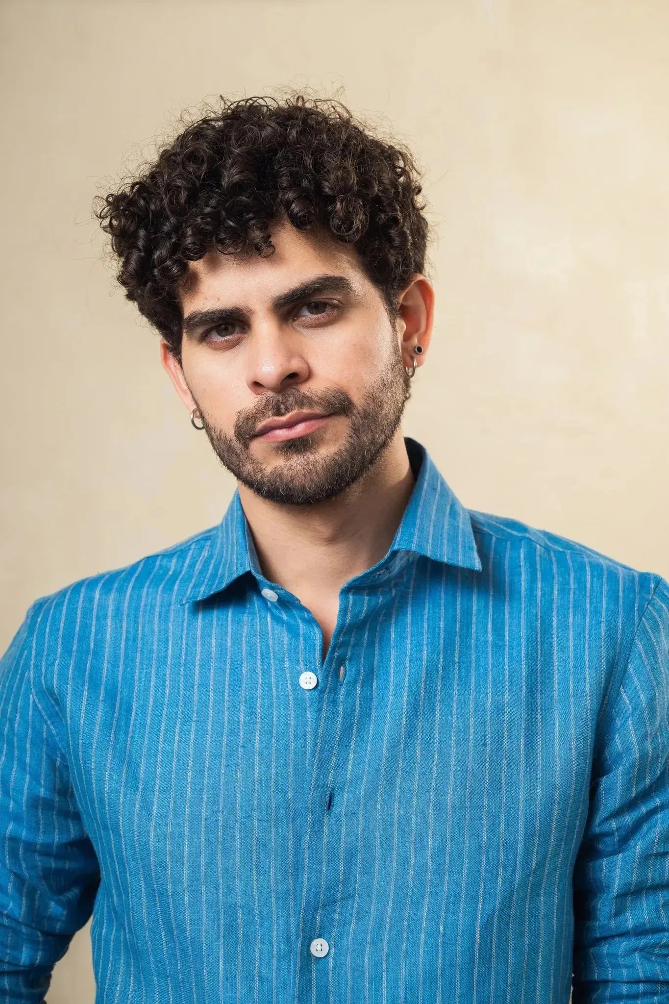 100% linen dusky blue strip shirtÂ