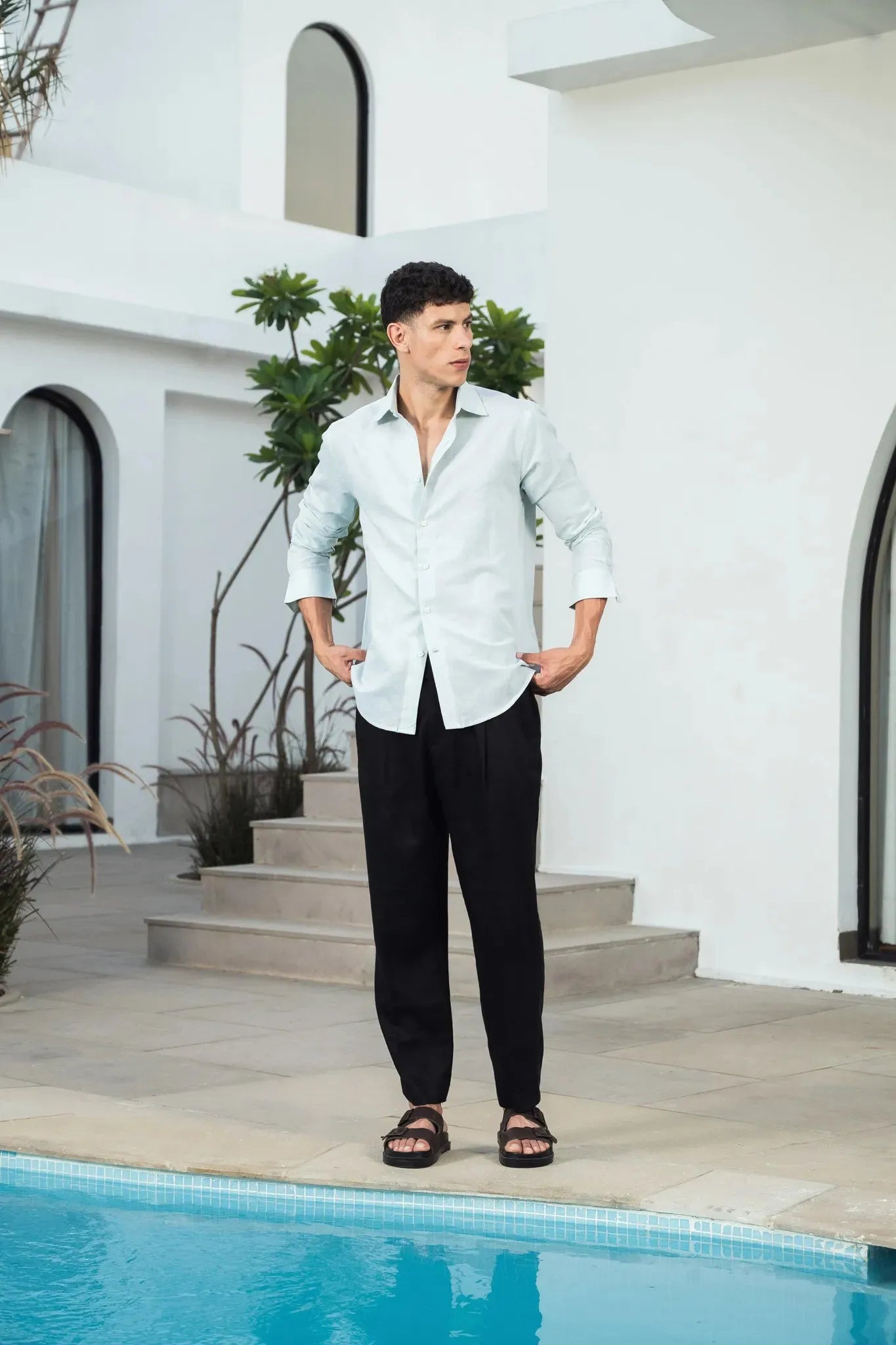 French grey linen blend shirt