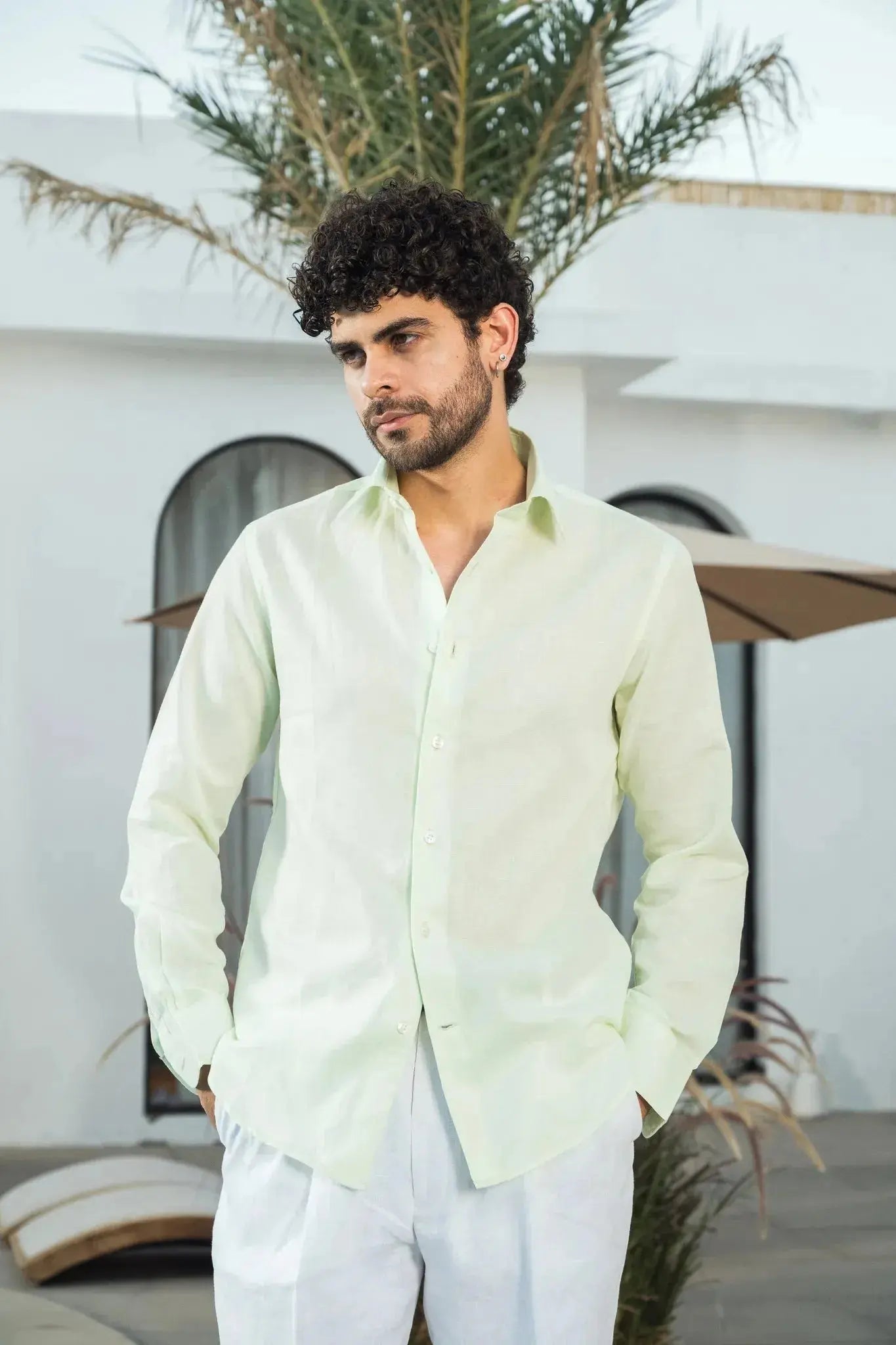 Mint Green Linen Blend Shirt