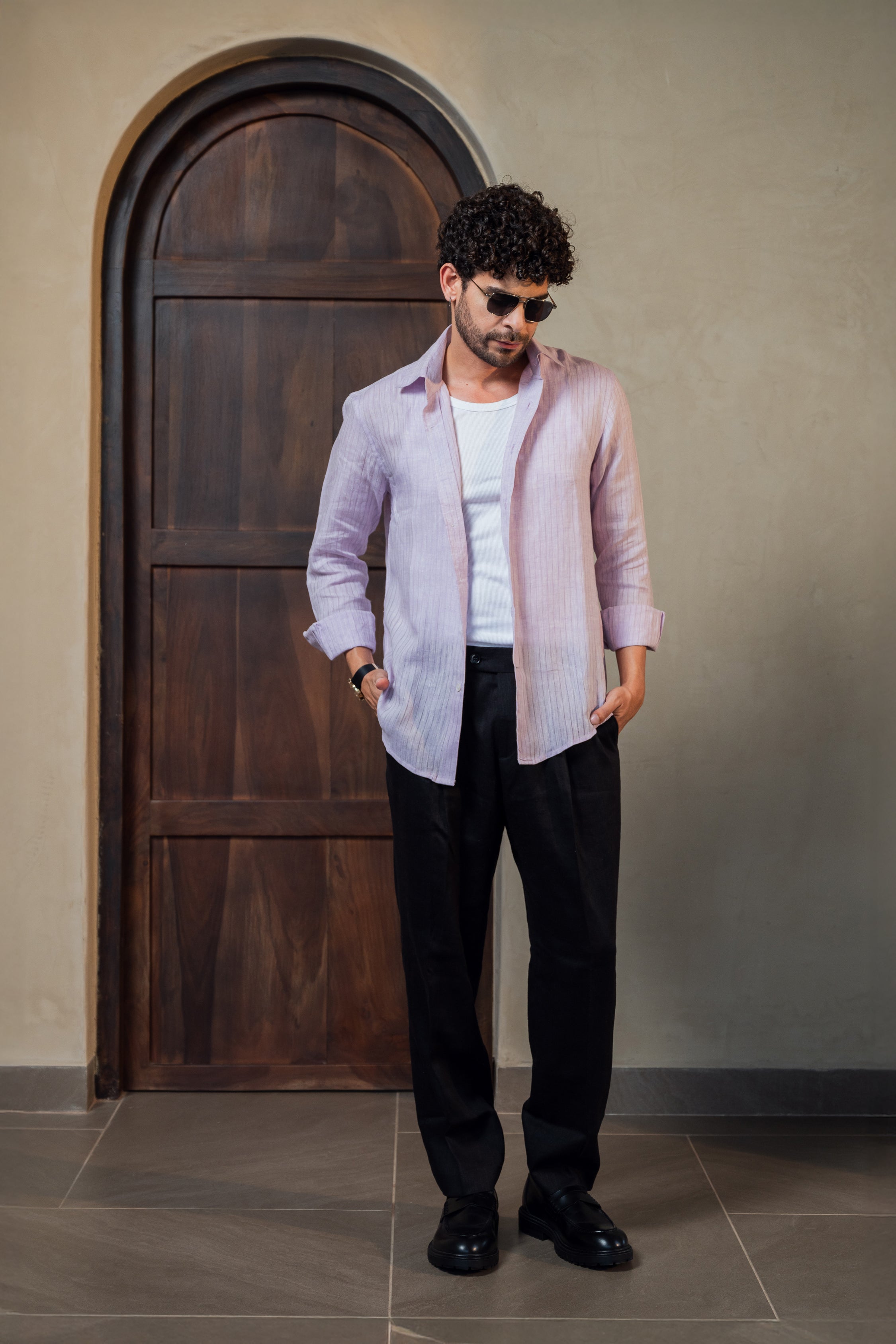 Pastel Purple 100% Linen Shirt
