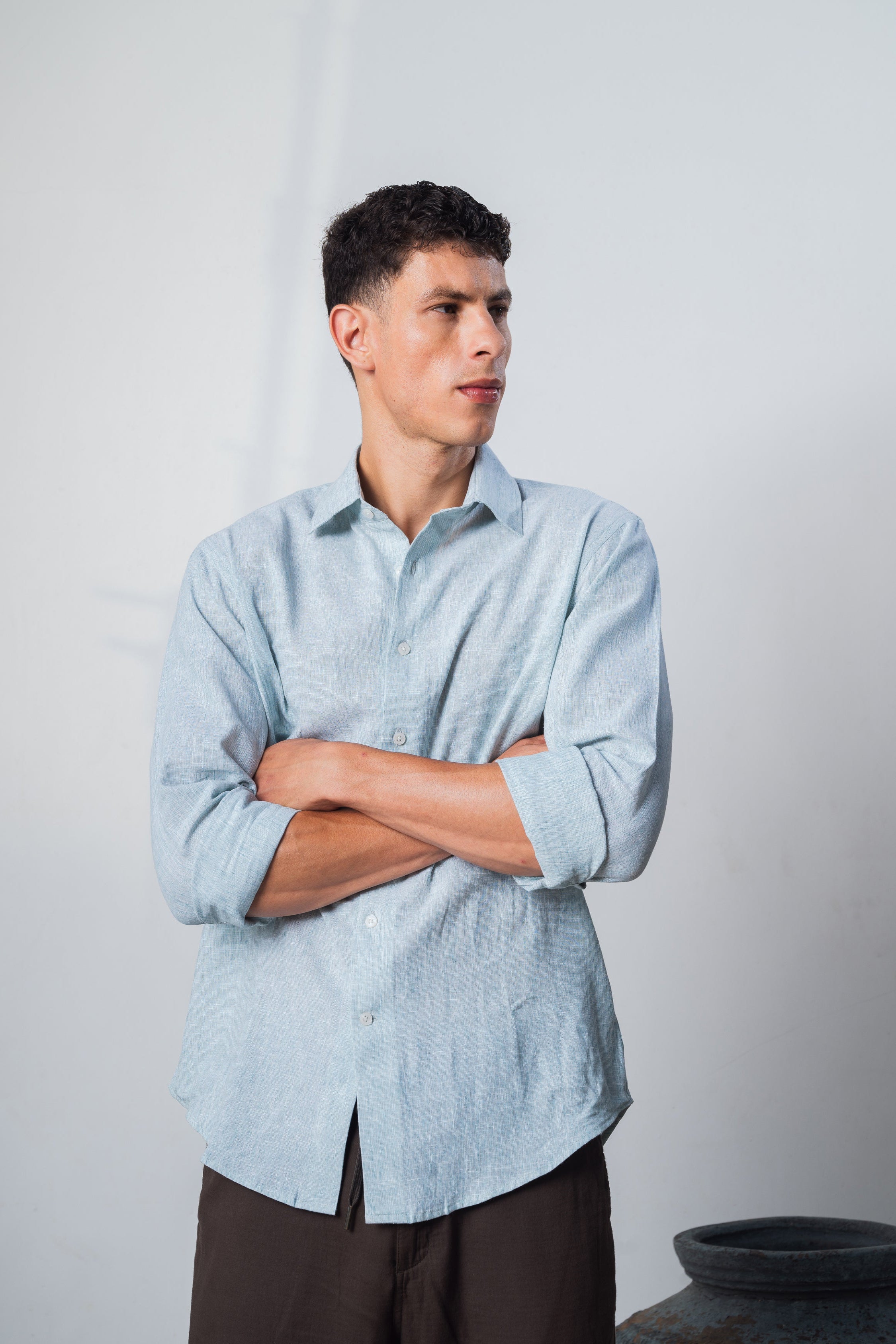 aqua linen blend shirt