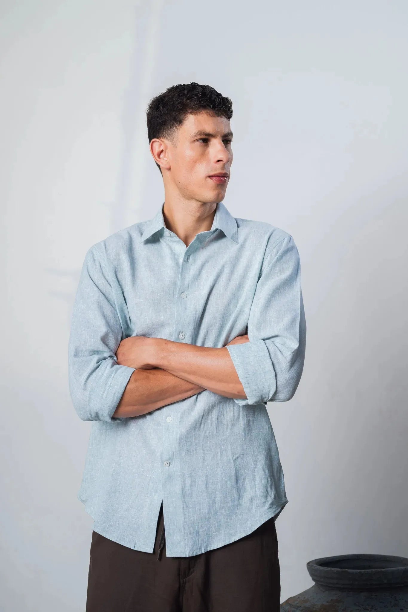 aqua linen blend shirt