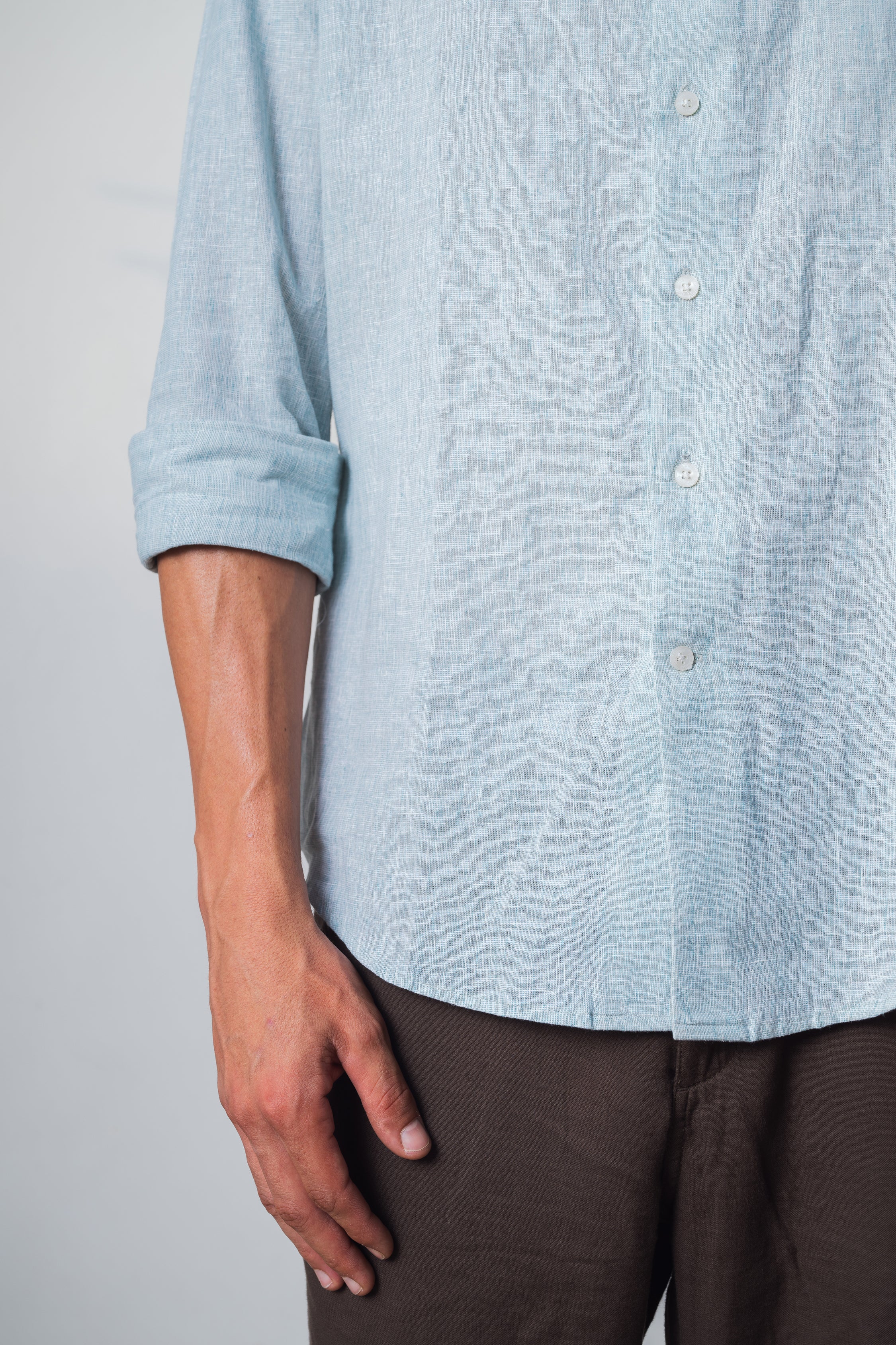 aqua linen blend shirt