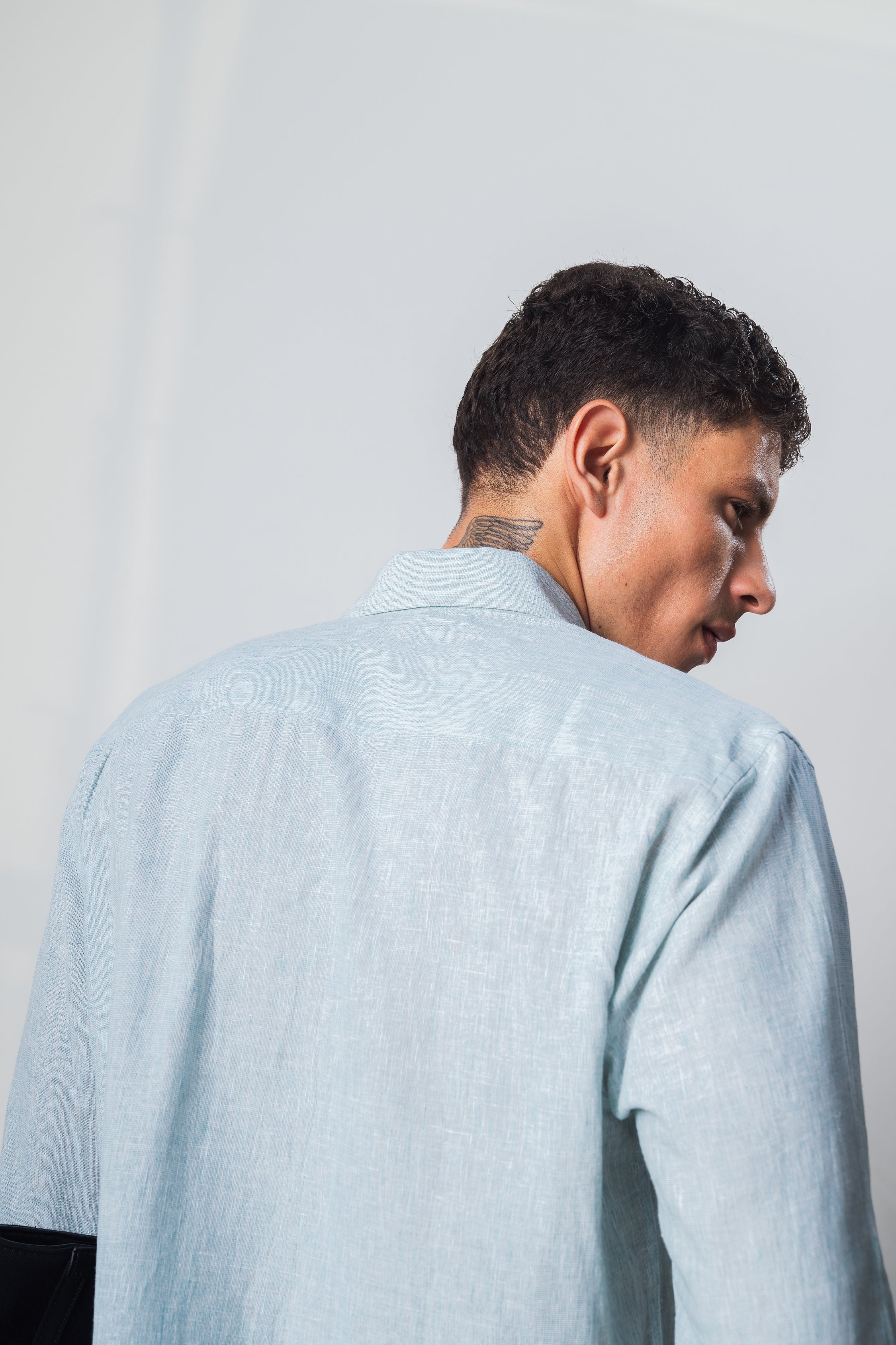 aqua linen blend shirt