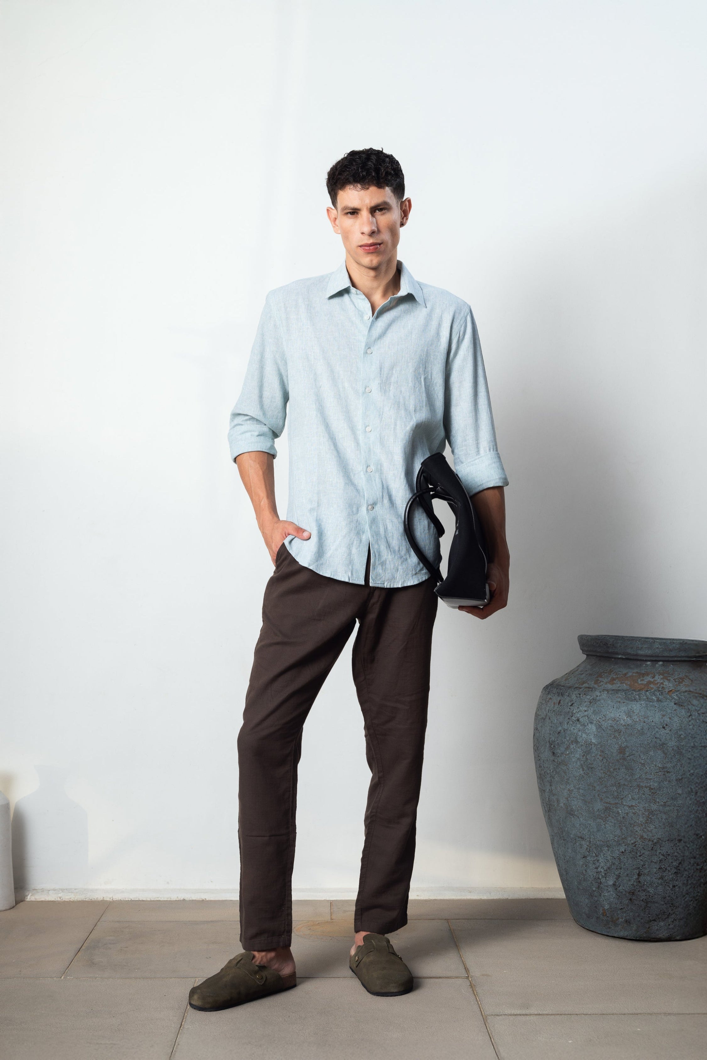 aqua linen blend shirt