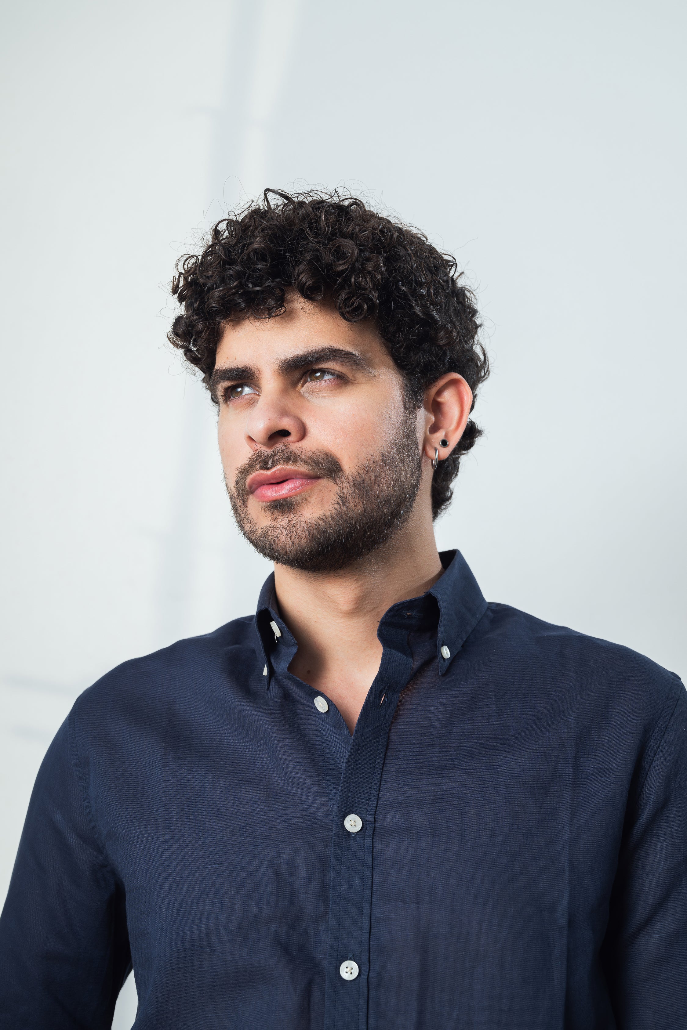 Navy Blue Linen Blend Shirt