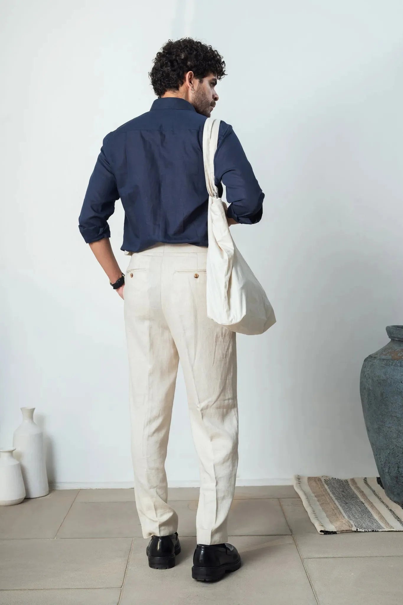 Navy Blue Linen Blend Shirt