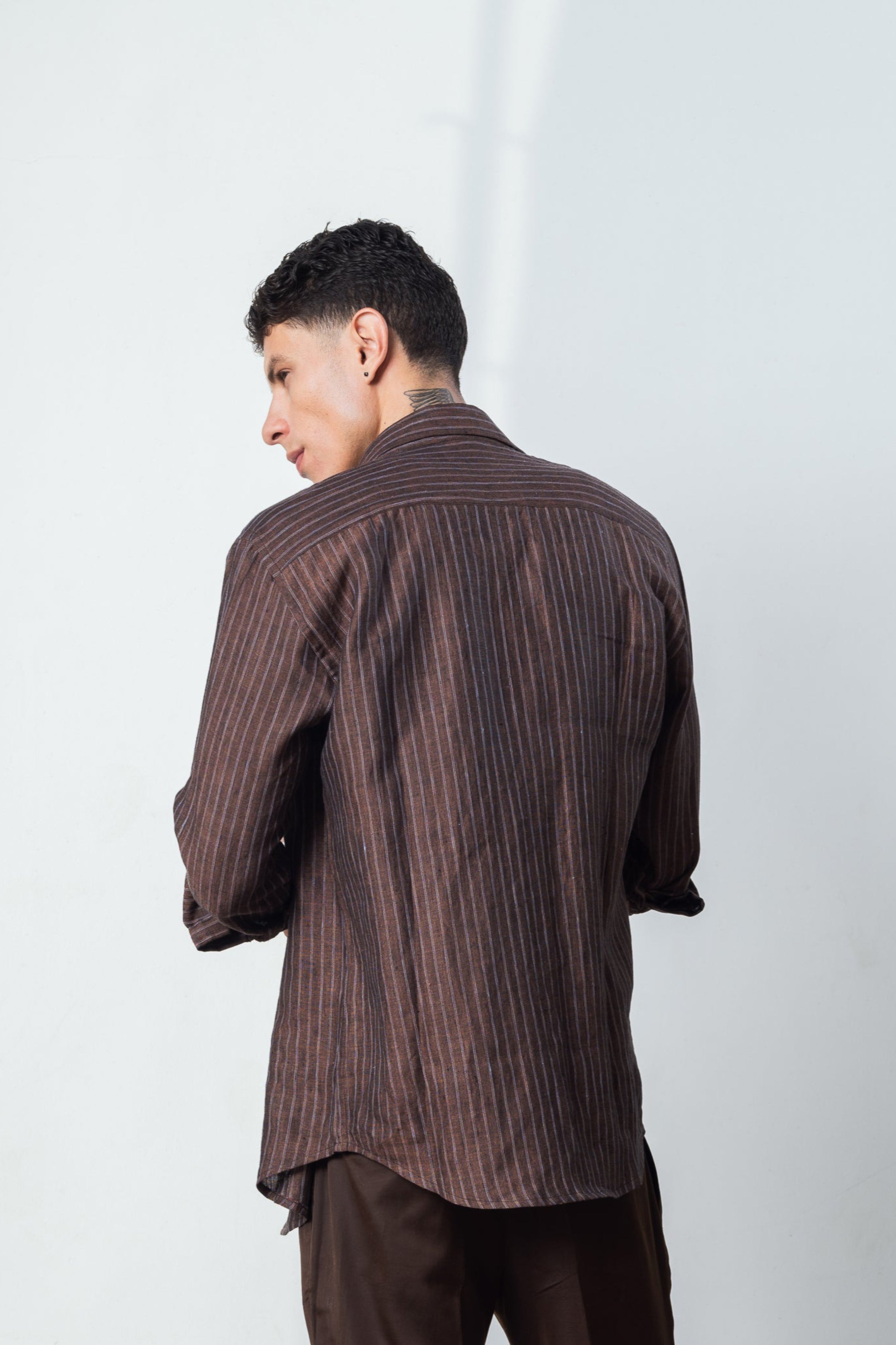 100% coffee brown strip shirt