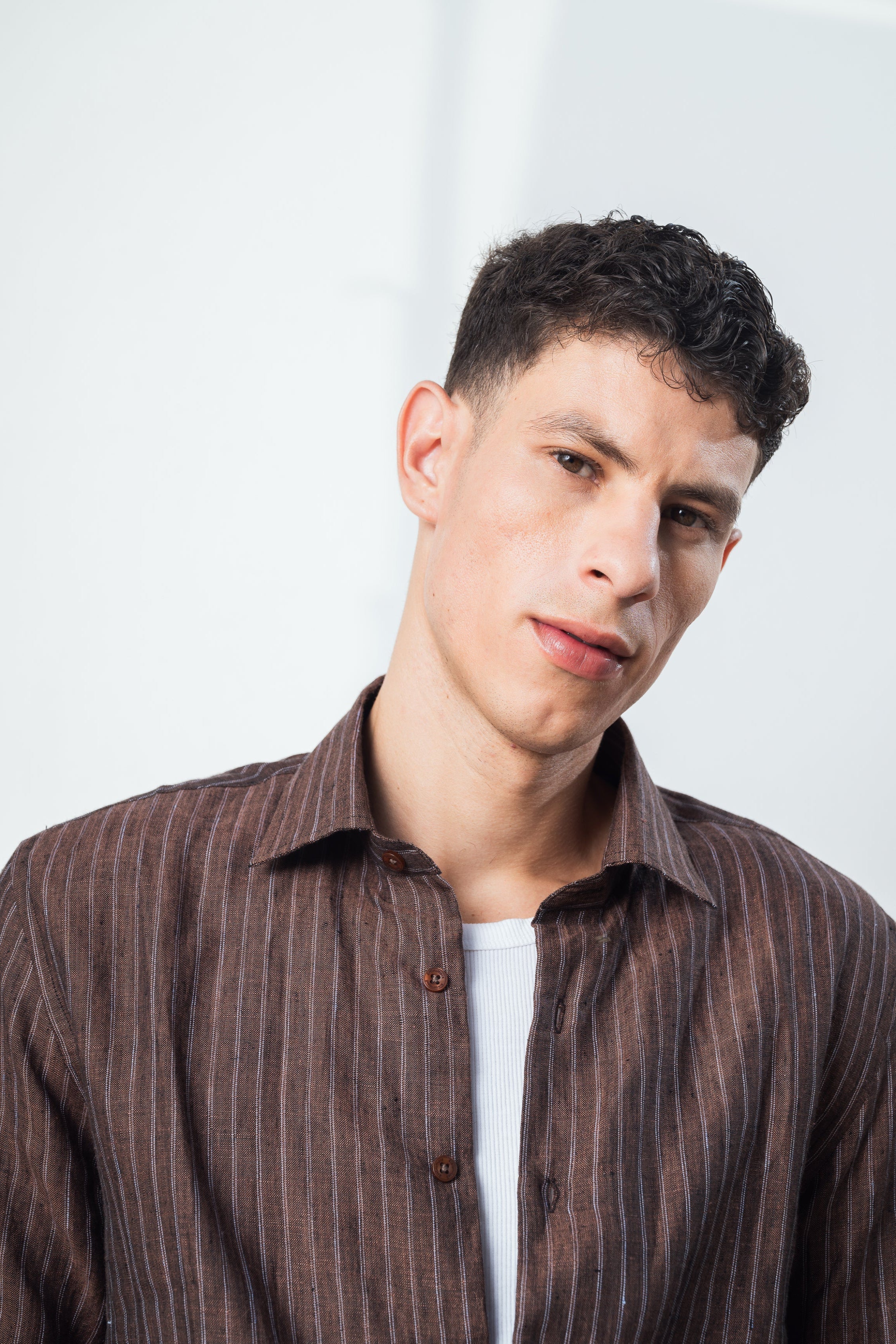100% coffee brown strip shirt
