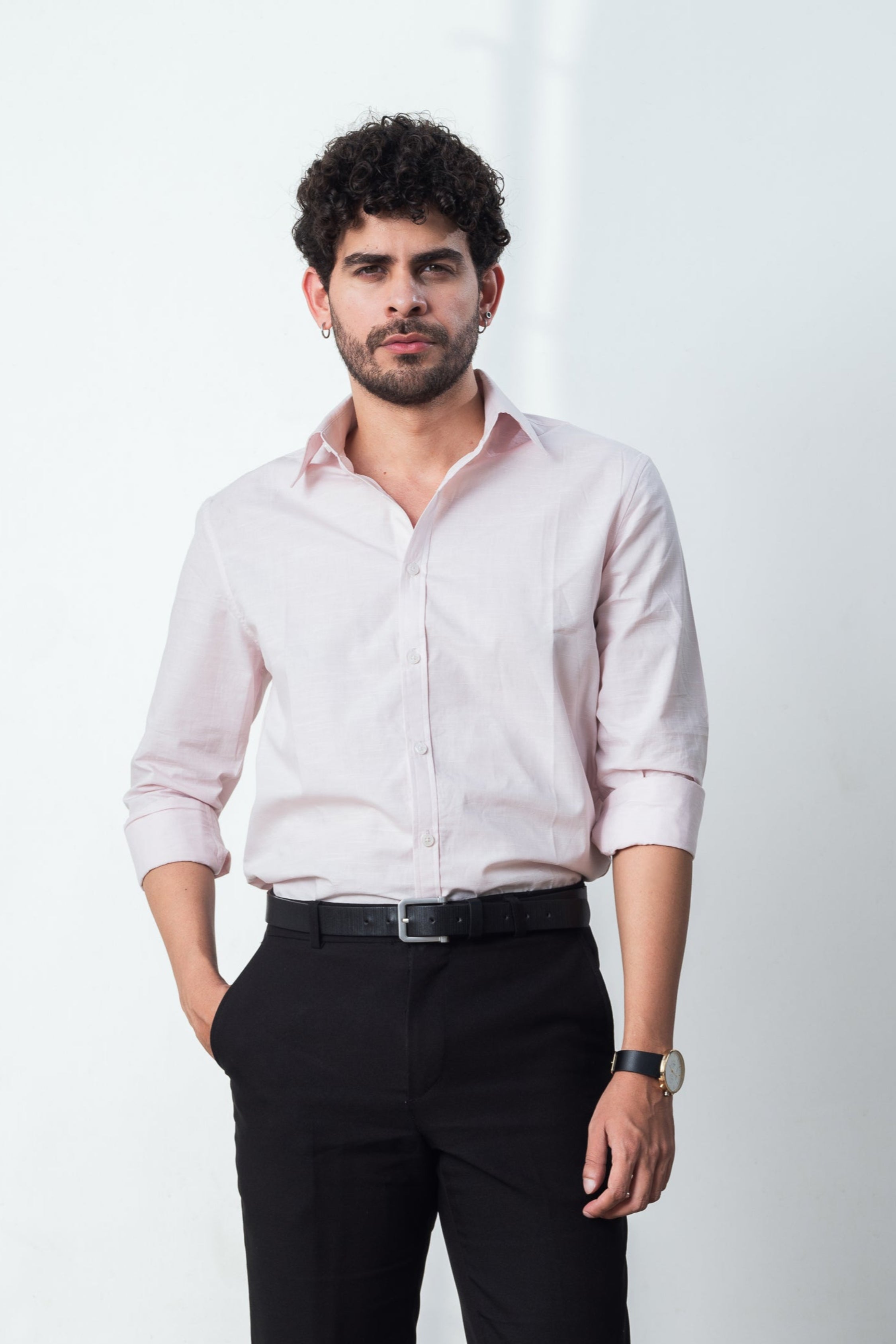 Blush Pink Linen Blend Shirt