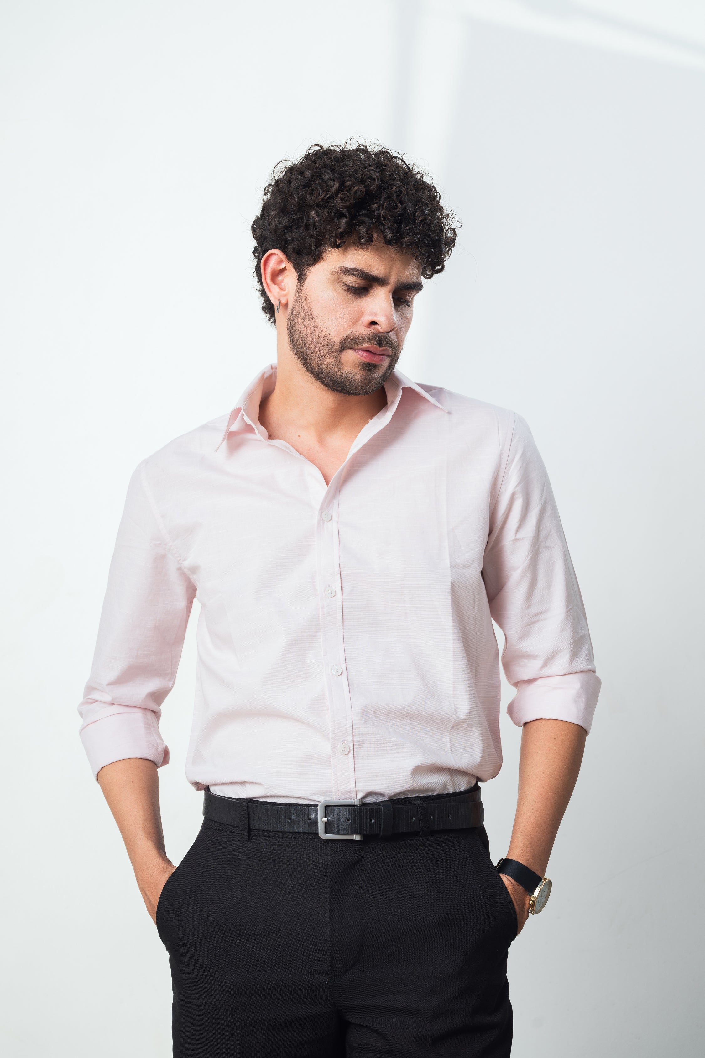 Blush Pink Linen Blend Shirt