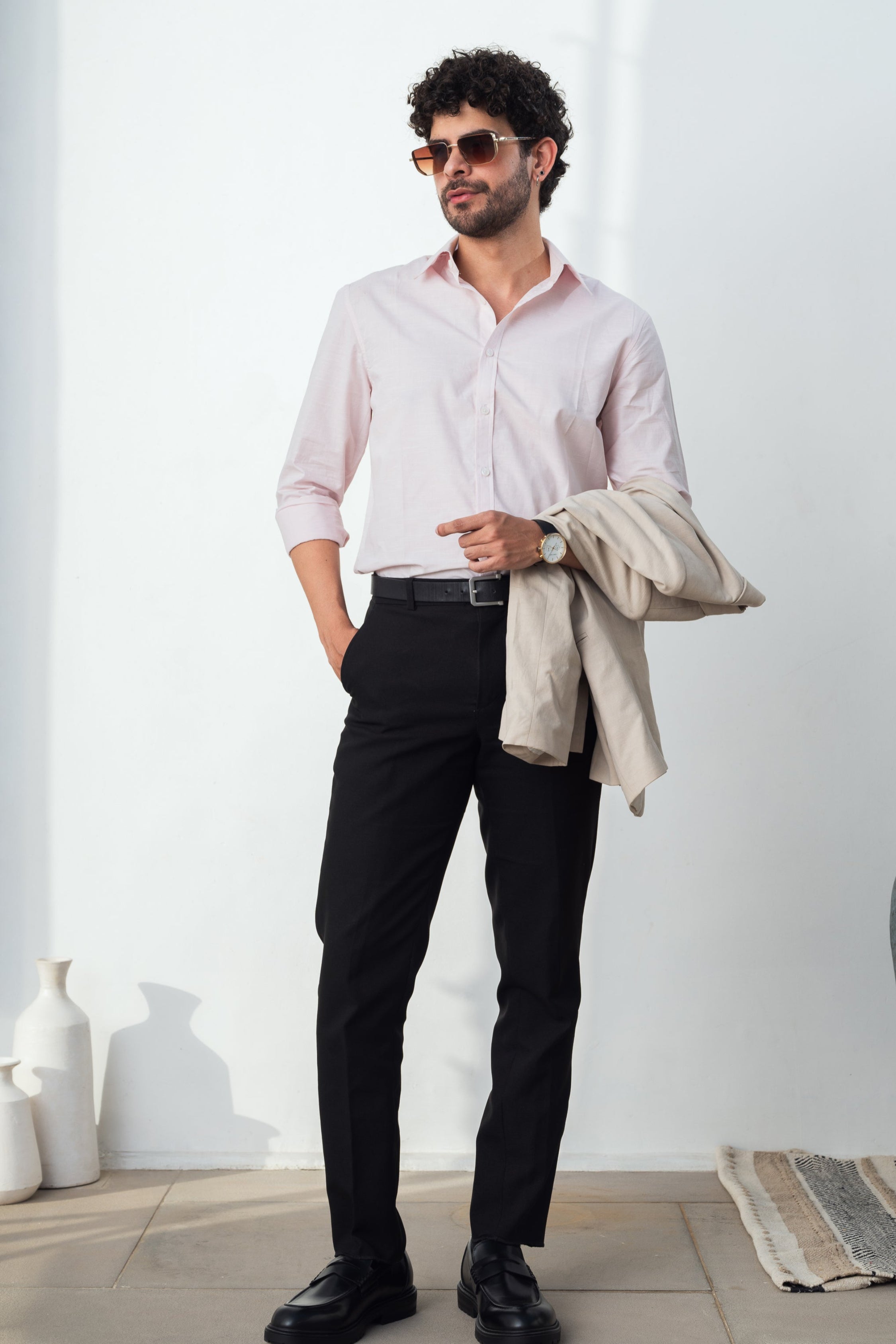 Blush Pink Linen Blend Shirt