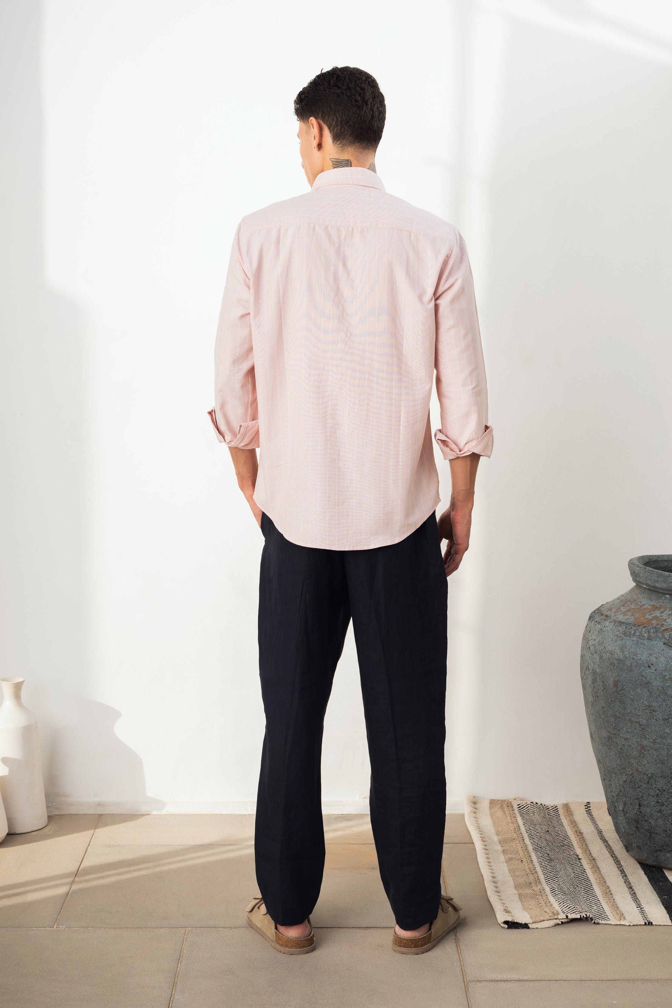 Peach Striped 100% Cotton Shirt