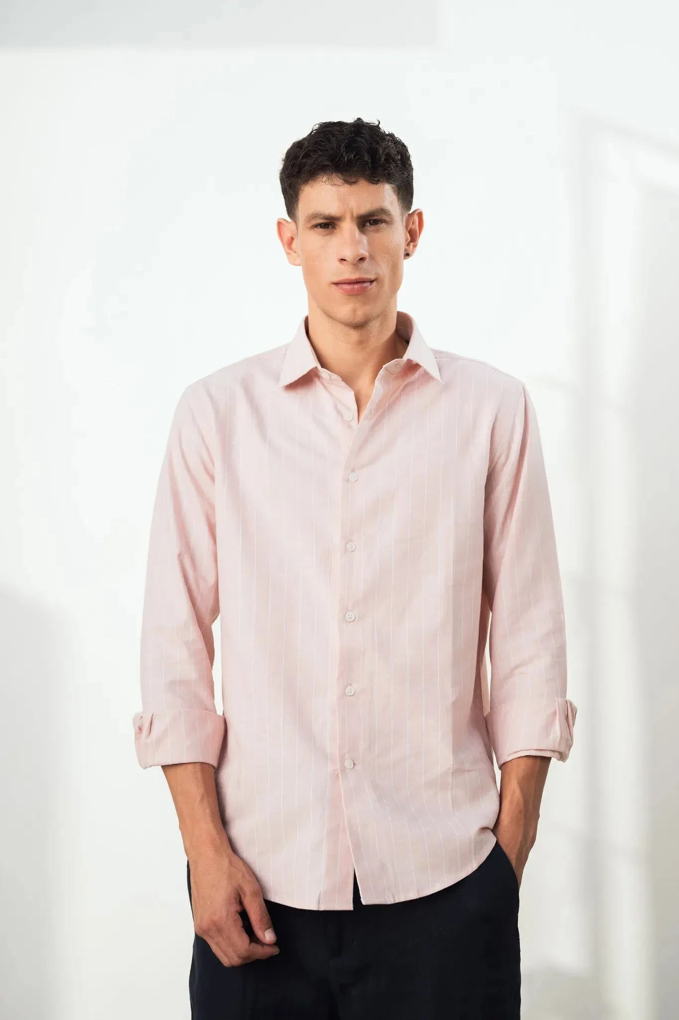 Peach Striped 100% Cotton Shirt