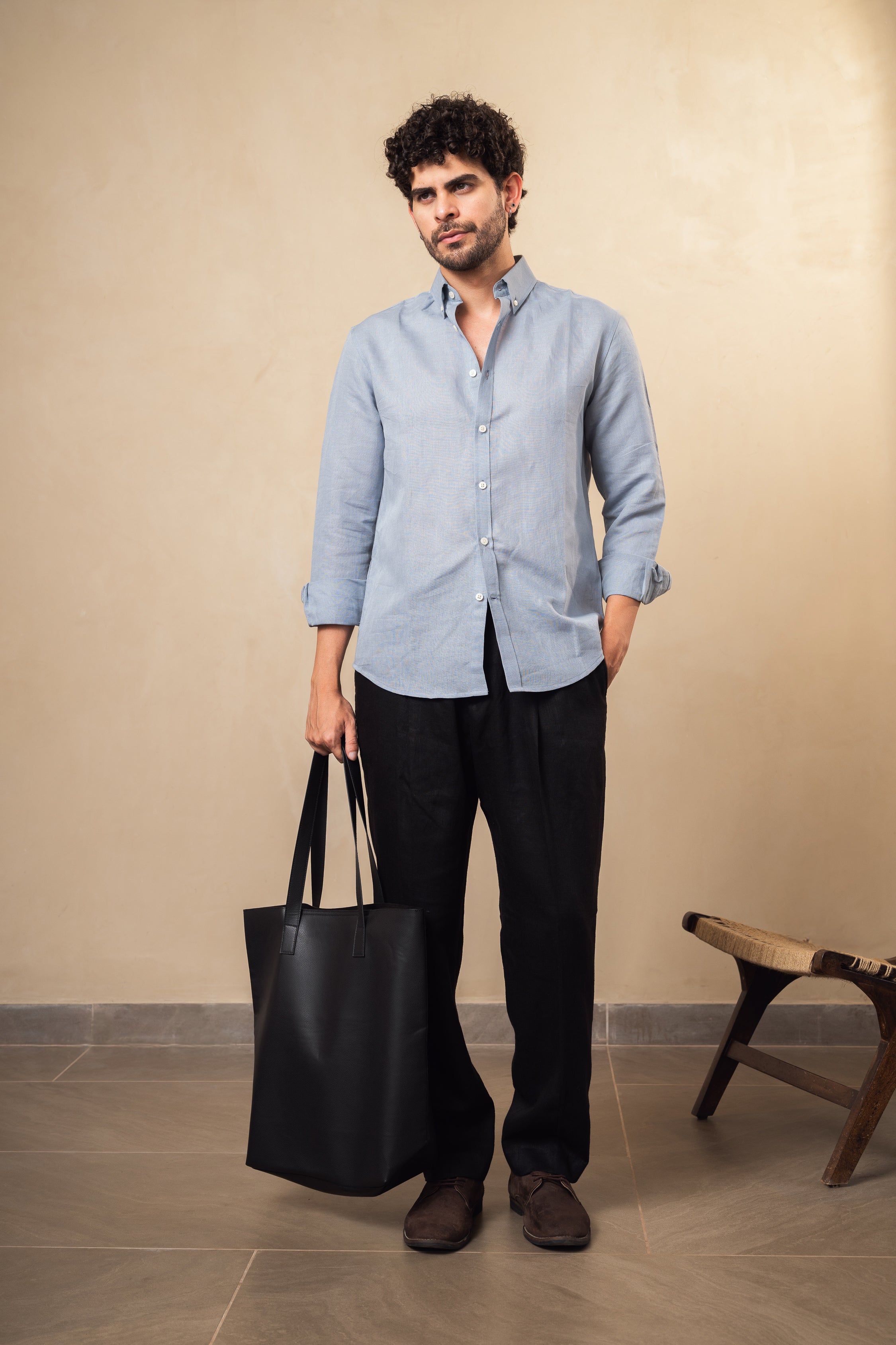 Dusty Grey Linen Blend Shirt