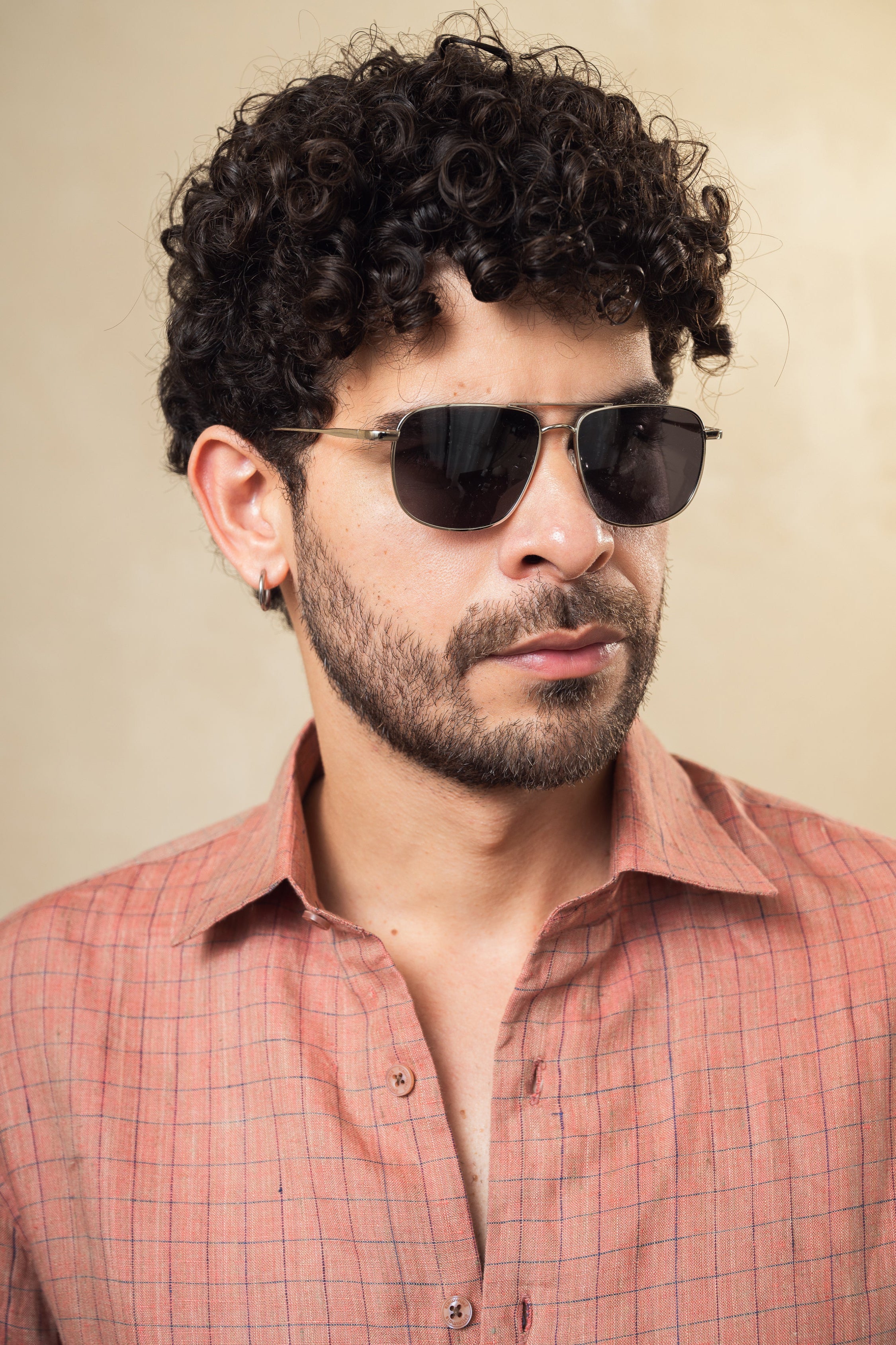 100% linen old rose check shirt