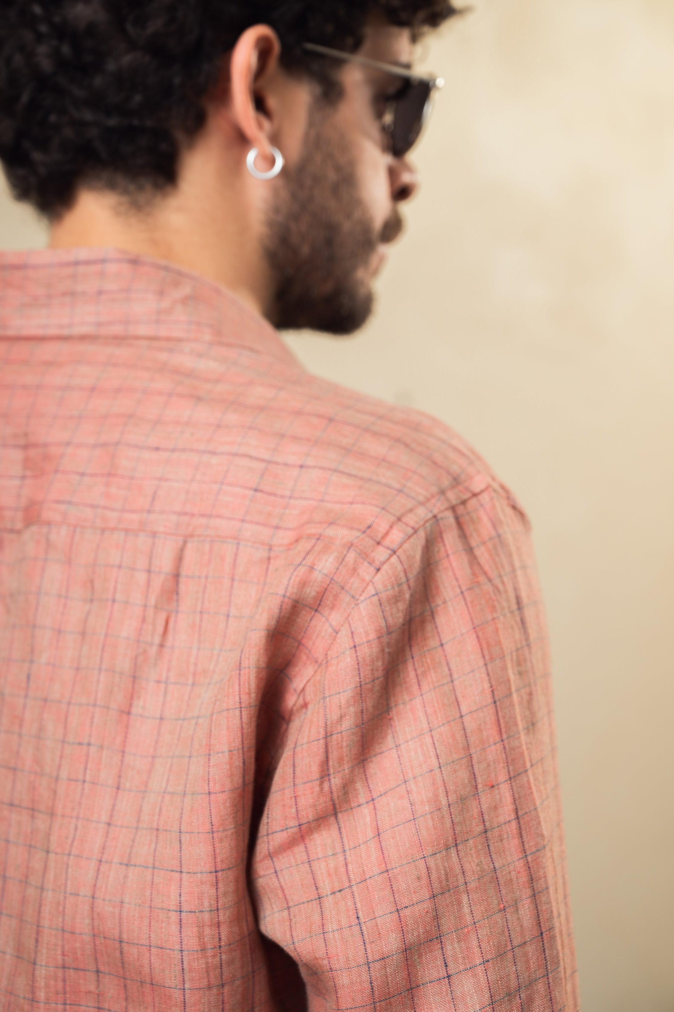 100% linen old rose check shirt