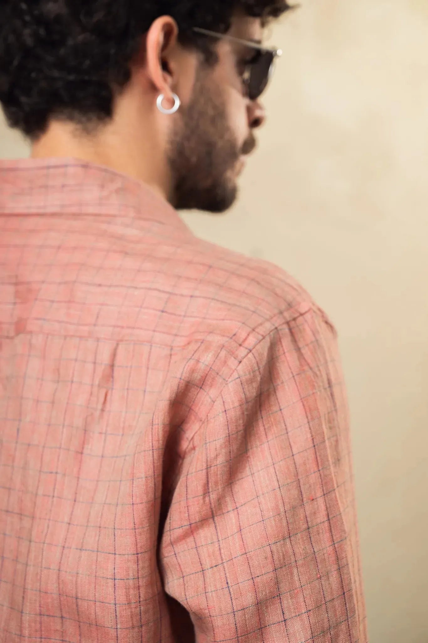 100% linen old rose check shirt