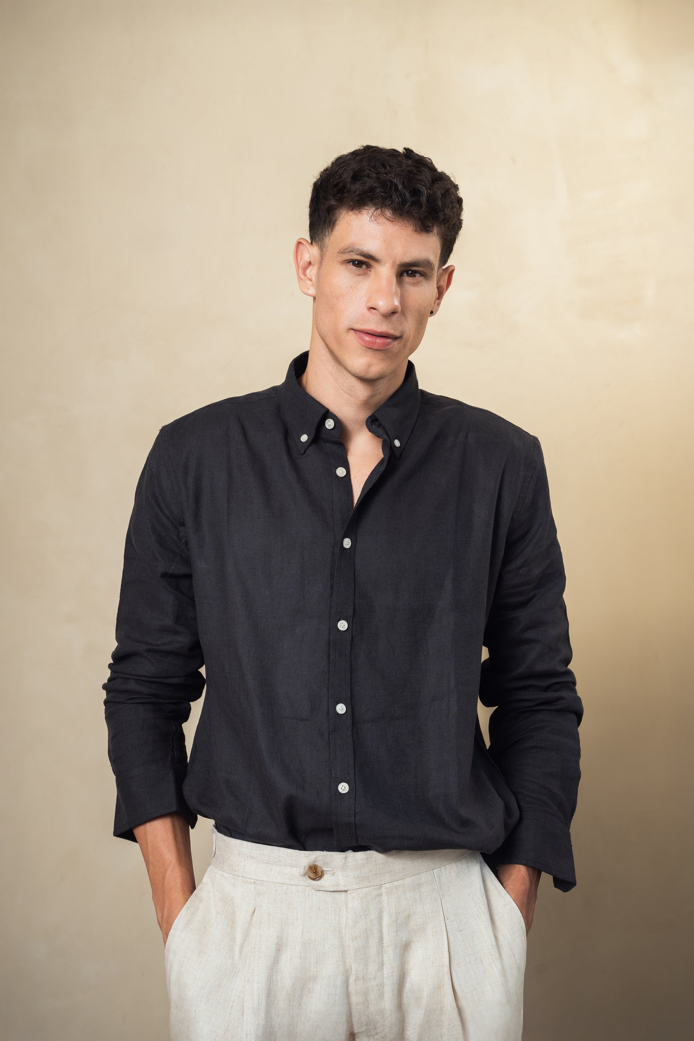 Dark Grey Linen Blend Shirt