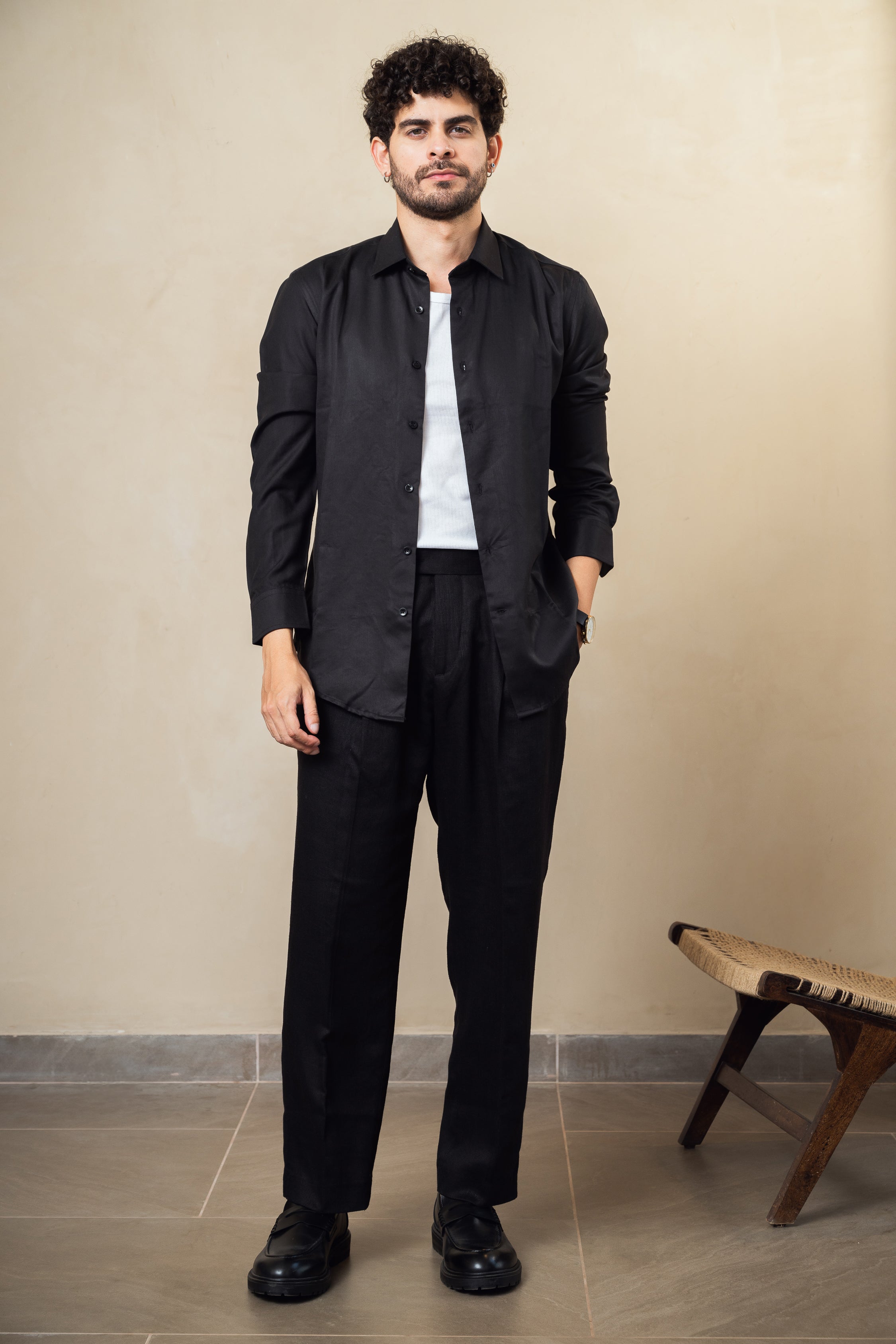 Charcoal Black Linen Blend Shirt