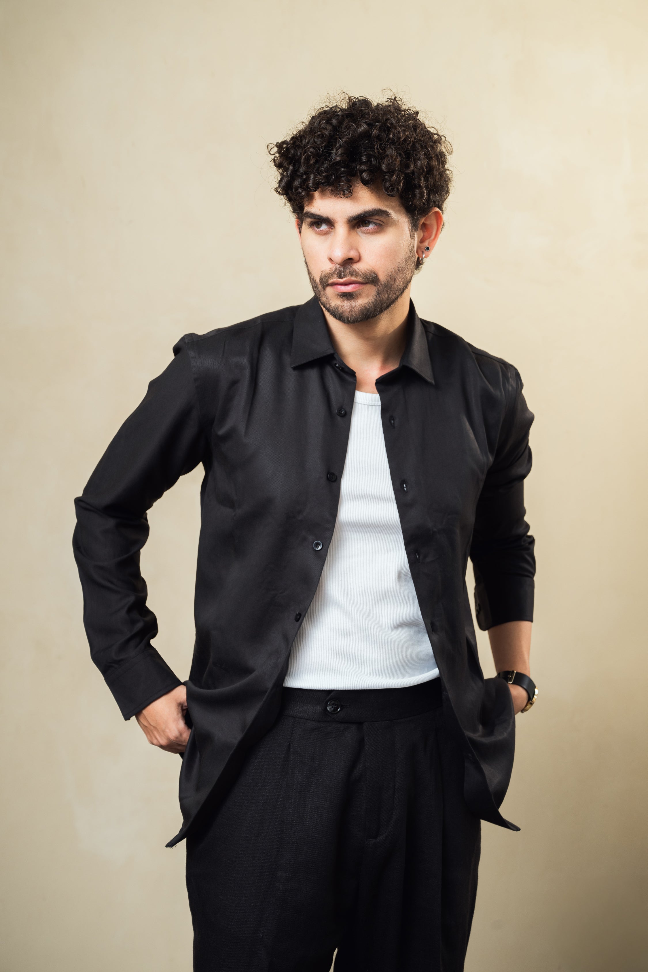 Charcoal Black Linen Blend Shirt