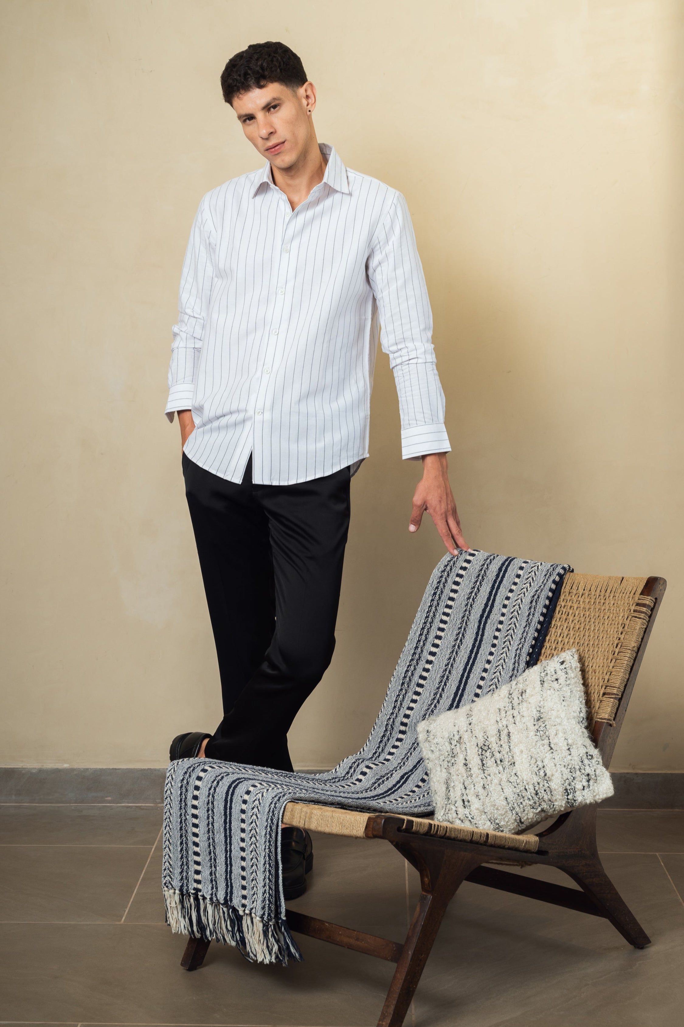 White Black Stripe 100% Cotton Shirt