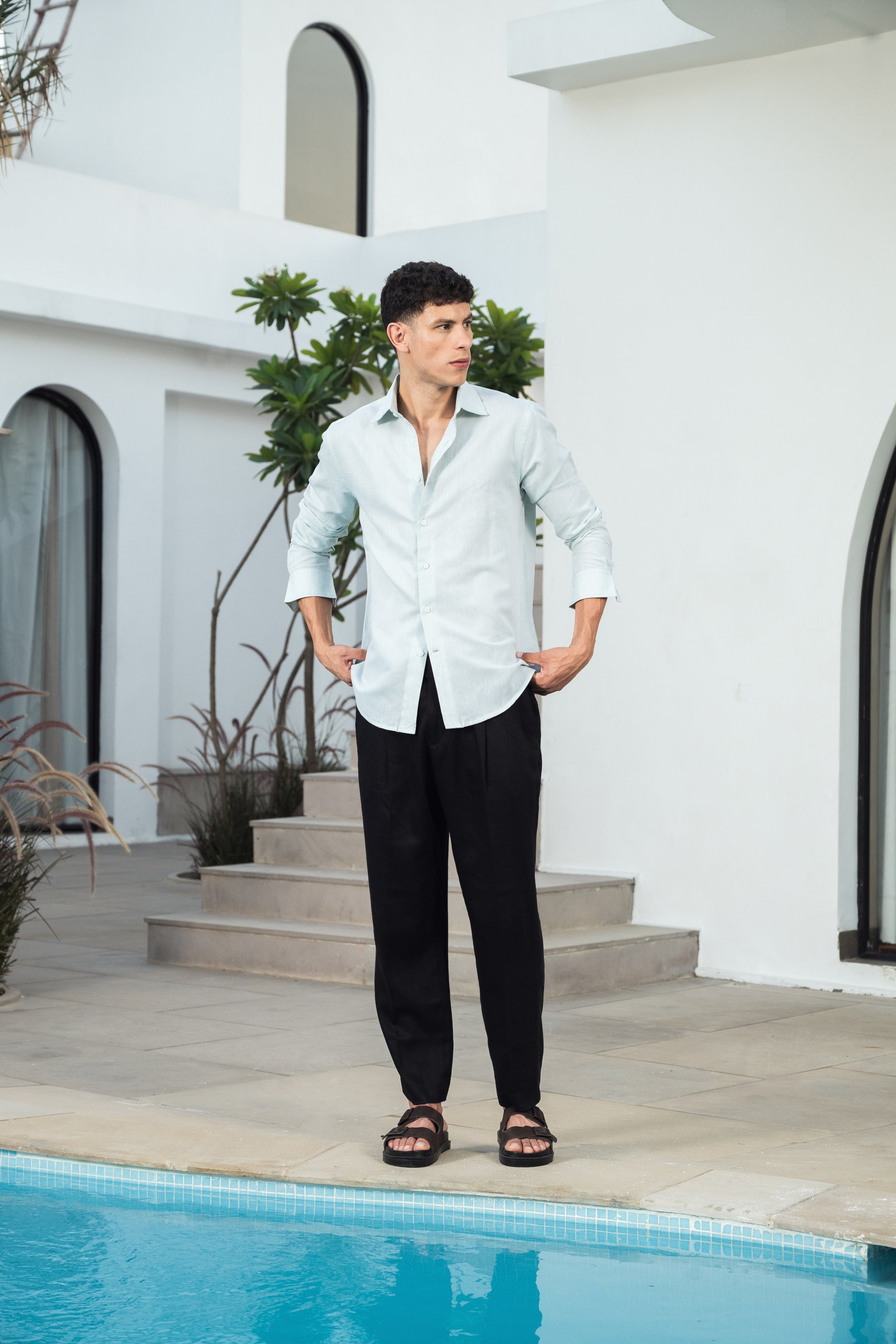 French grey linen blend shirt