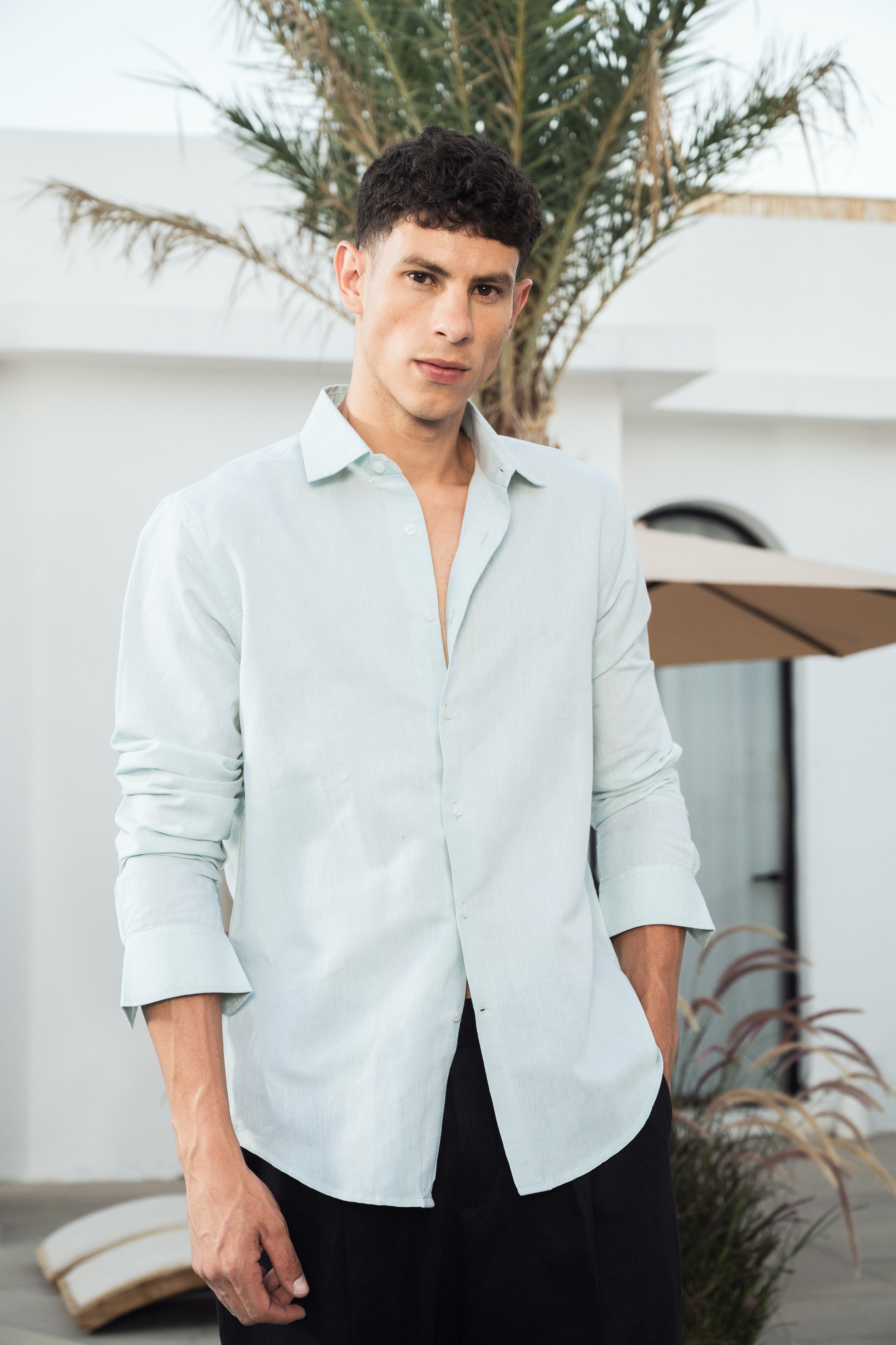 French grey linen blend shirt