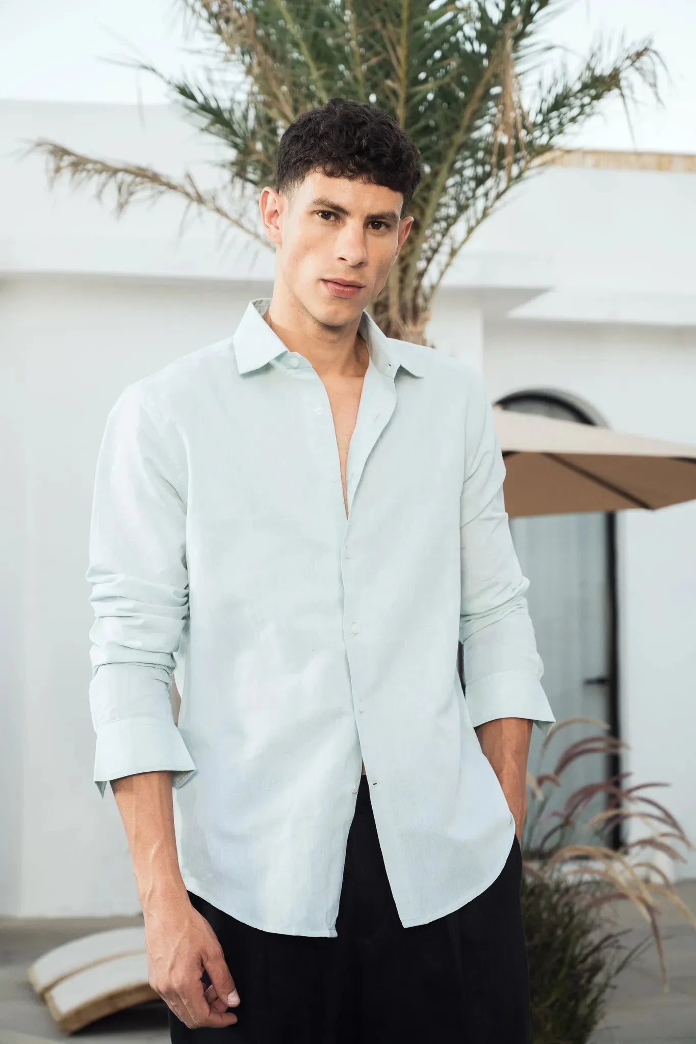 French grey linen blend shirt