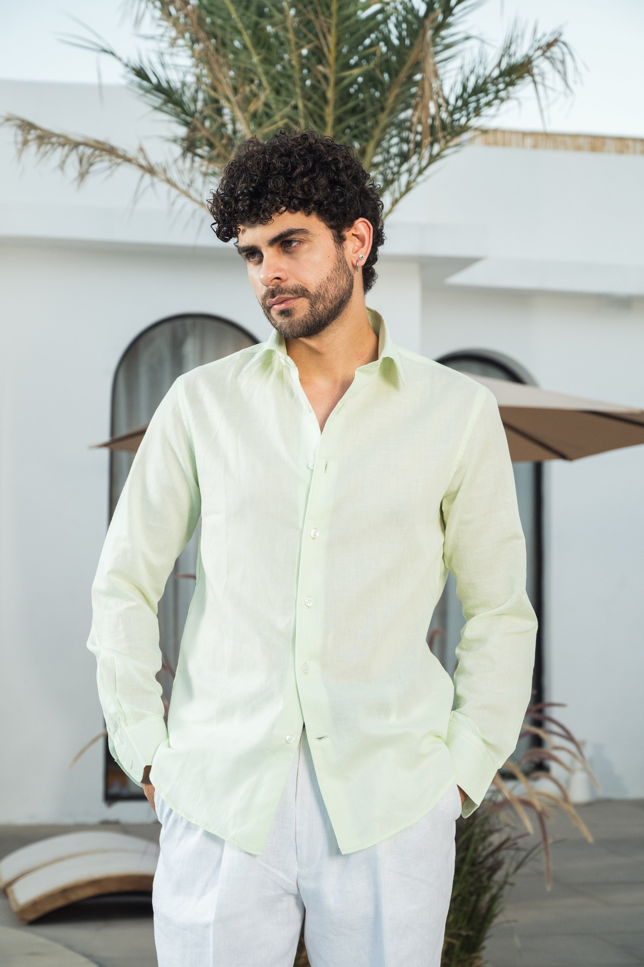 Mint Green Linen Blend Shirt