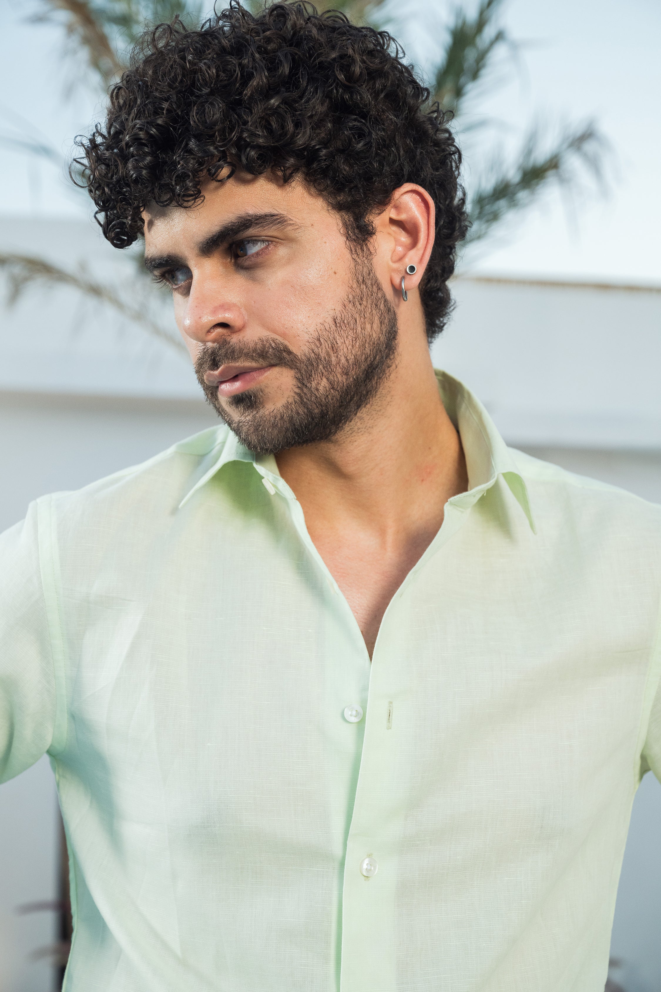 Mint Green Linen Blend Shirt